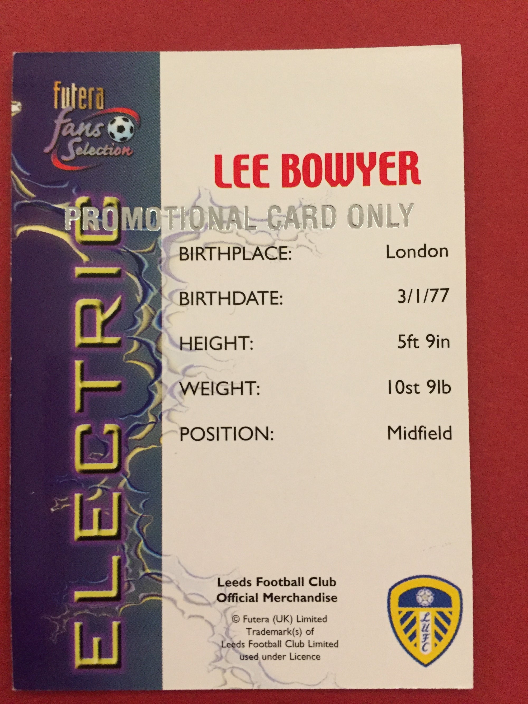 LEE BOWYER - FUTERA ELECTRIC - PROMOTIONAL CARD