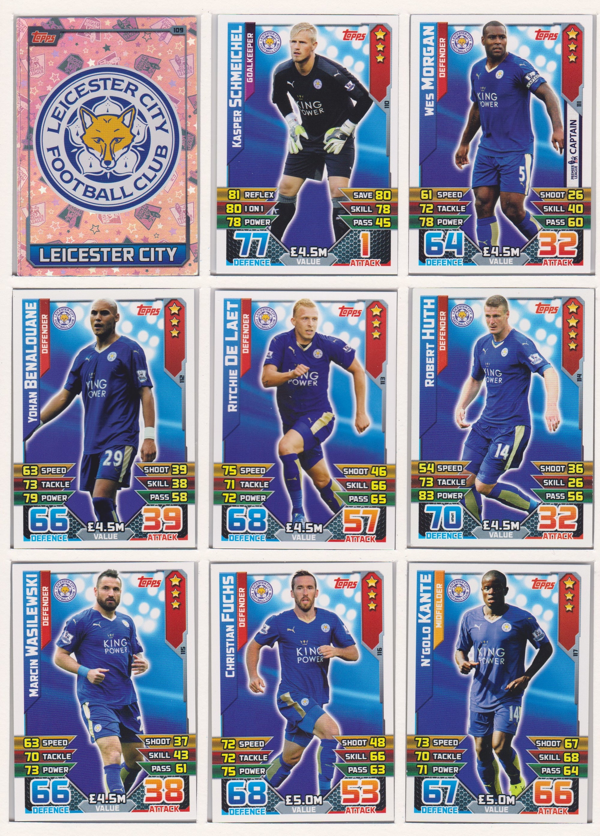 000. LEICESTER CITY - KOMPLETT SETT MED TOPPS MATCH ATTAX PREMIER LEAGUE 2015/16 - PREMIER LEAGUE WINNERS