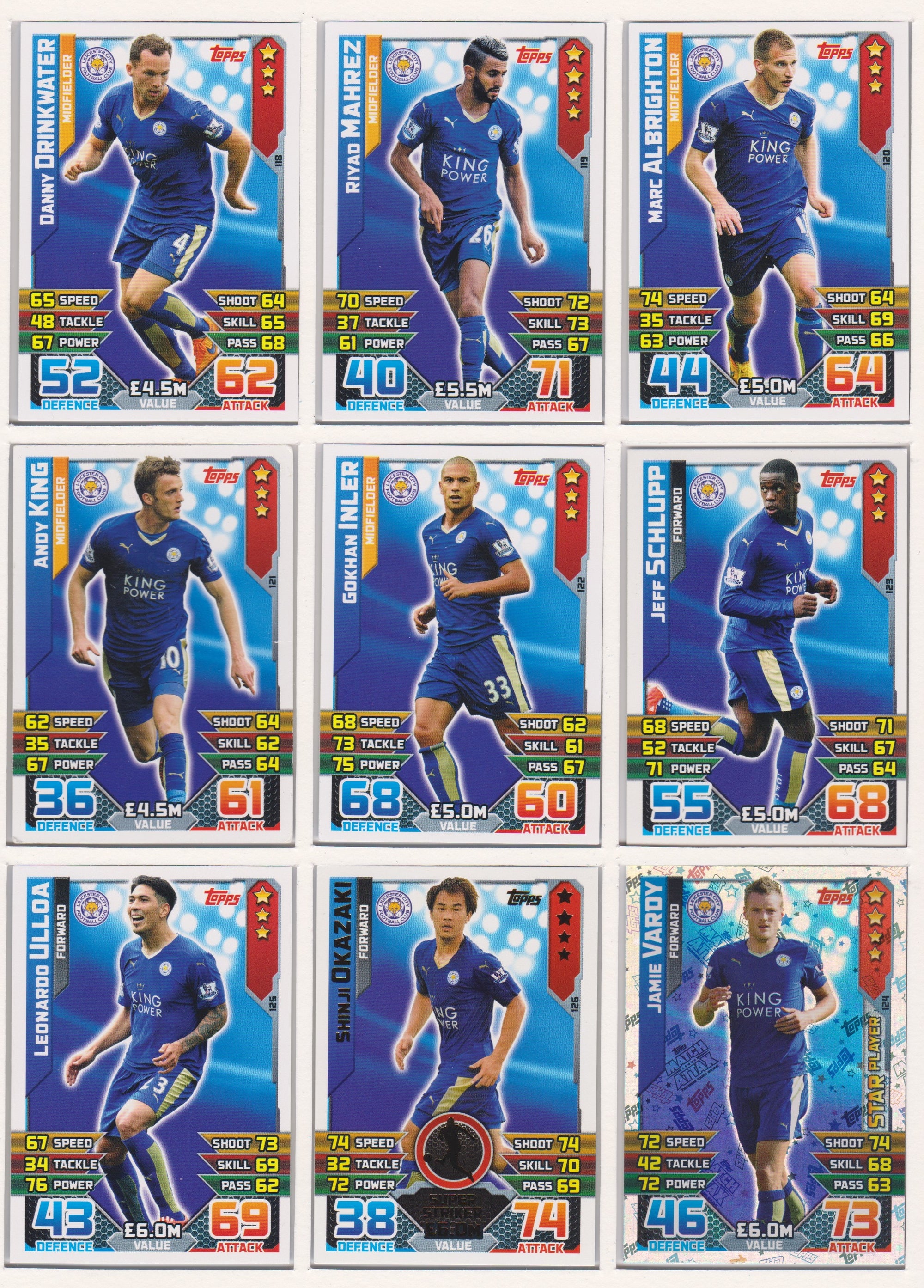 000. LEICESTER CITY - KOMPLETT SETT MED TOPPS MATCH ATTAX PREMIER LEAGUE 2015/16 - PREMIER LEAGUE WINNERS