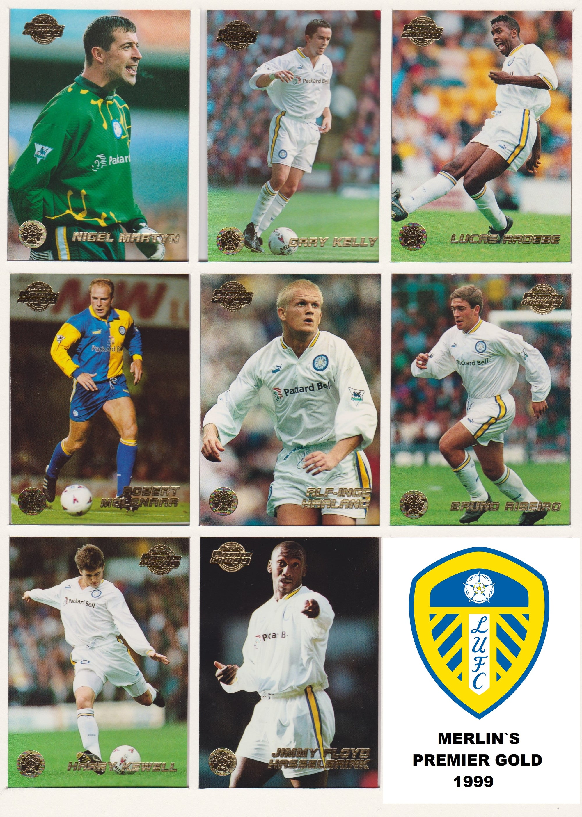 000. LEEDS UNITED - KOMPLETT SETT MED MERLIN`S PREMIER GOLD 1999