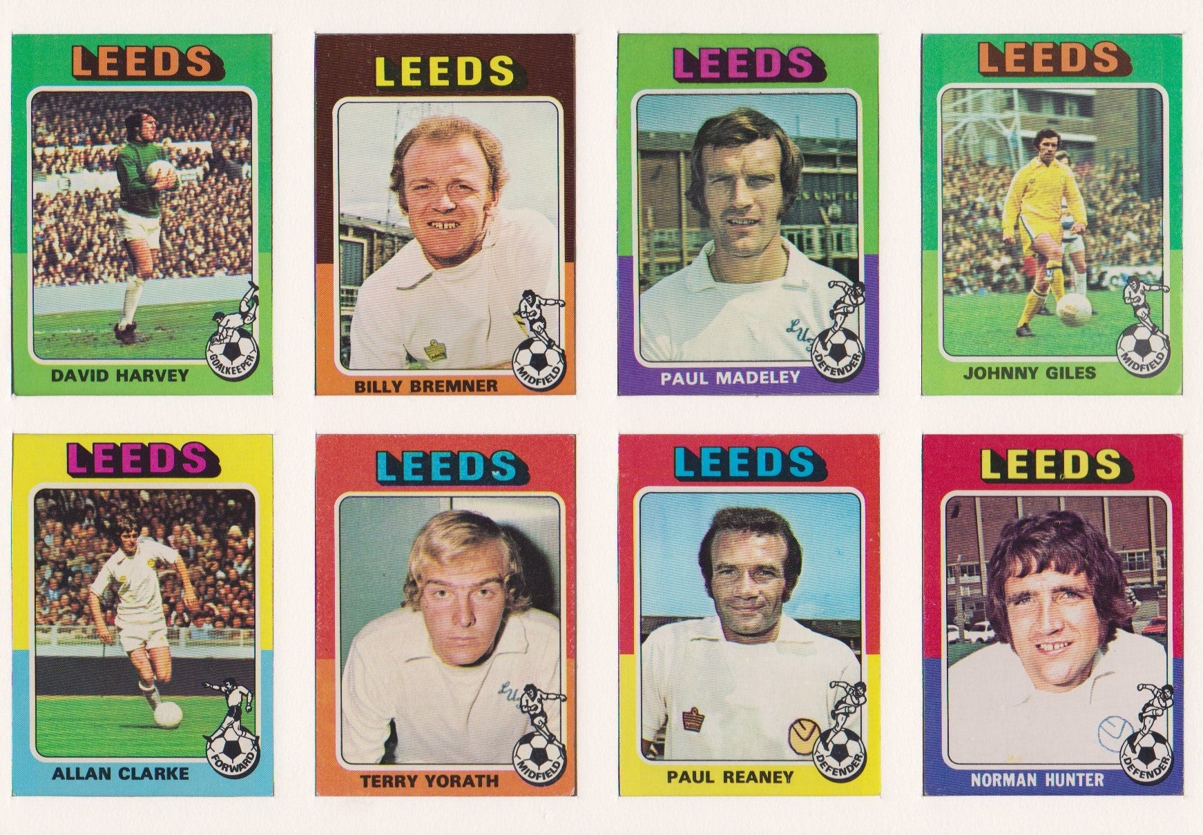 LEEDS UNITED - KOMPLETT SETT MED FOTBALLKORT FRA TOPPS 1975/76