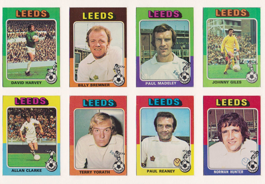 LEEDS UNITED - KOMPLETT SETT MED FOTBALLKORT FRA TOPPS 1975/76