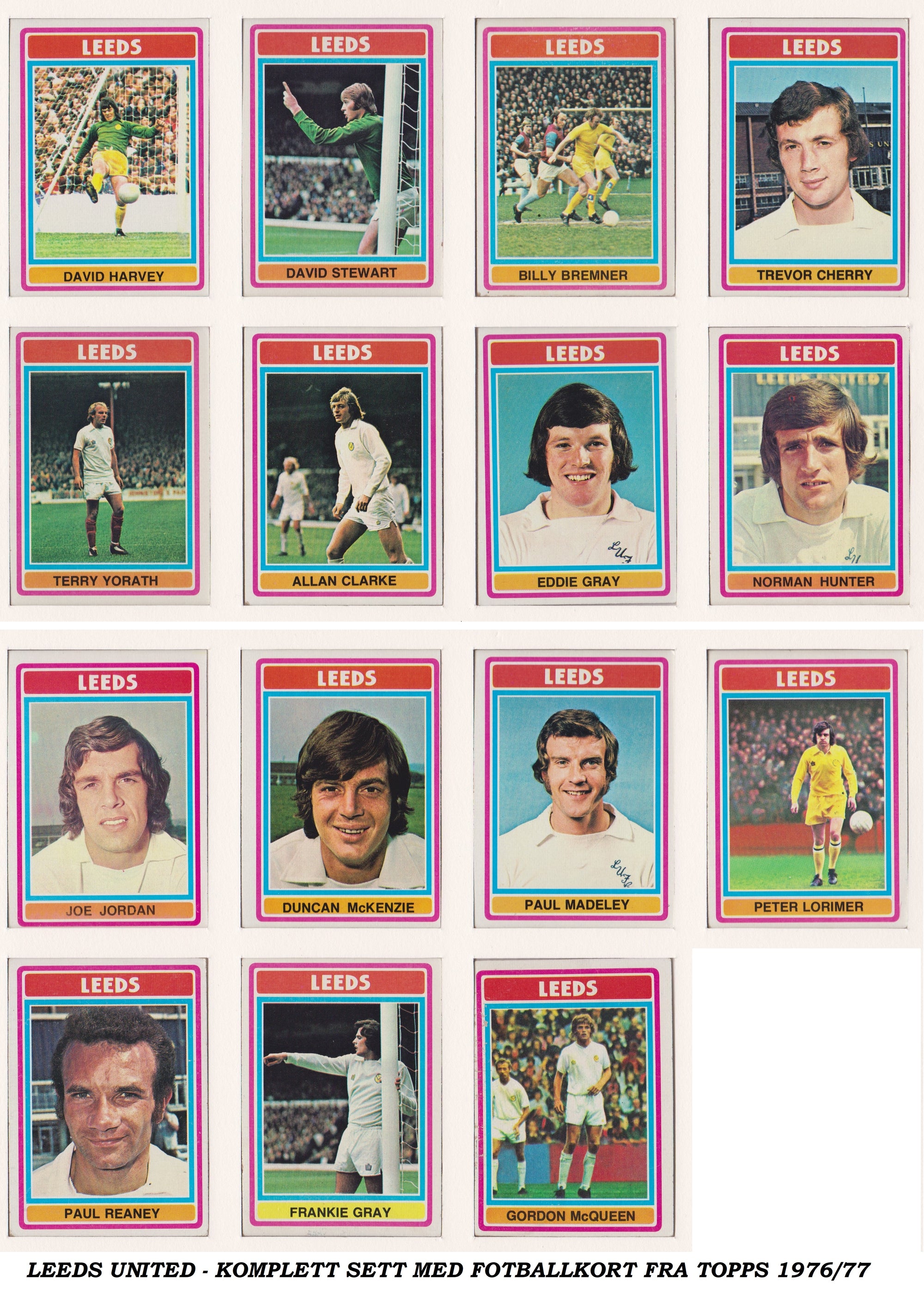 000. LEEDS UNITED - KOMPLETT SETT MED FOTBALLKORT FRA TOPPS 1976/77