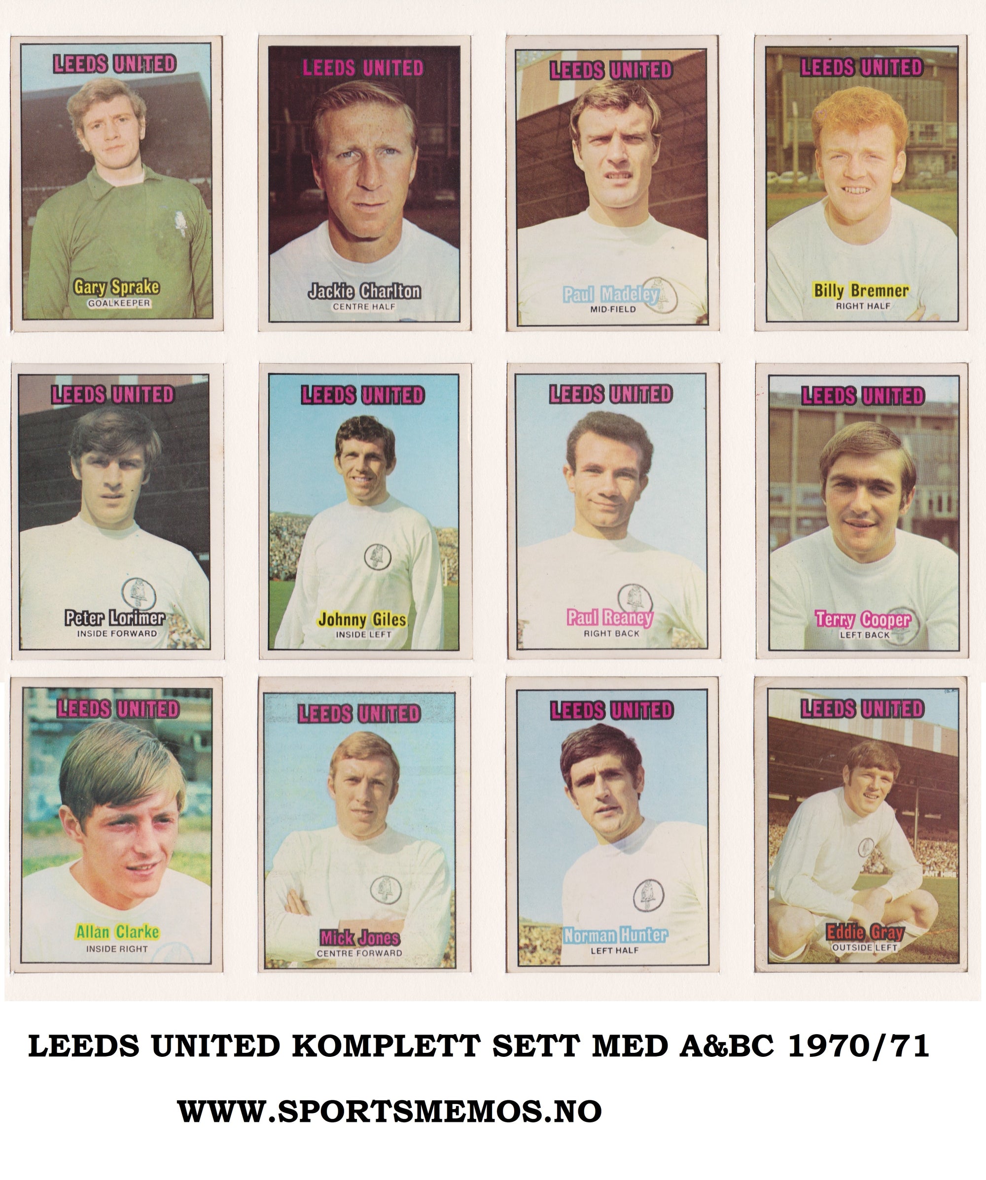 000. LEEDS UNITED - KOMPLETT SETT FRA A&BC 1970/71 ORANGE BACKS