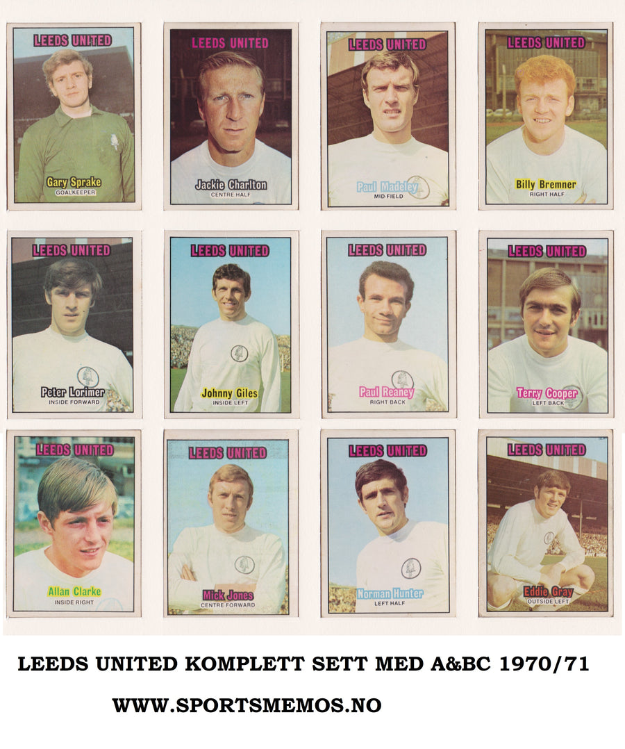 000. LEEDS UNITED - KOMPLETT SETT FRA A&BC 1970/71 ORANGE BACKS