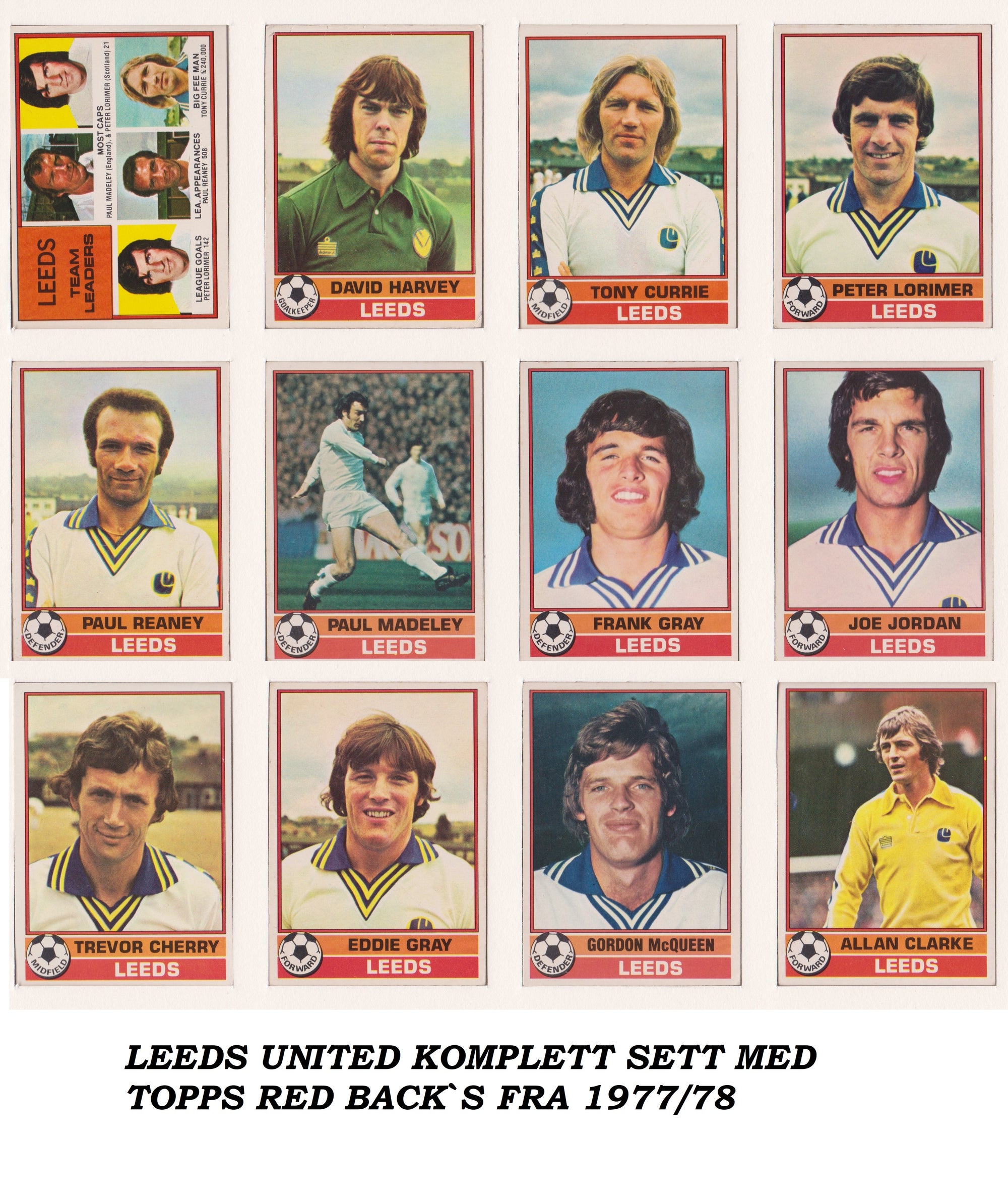 000. LEEDS UNITED - KOMPLETT SETT MED FOTBALLKORT FRA TOPPS 1977/78