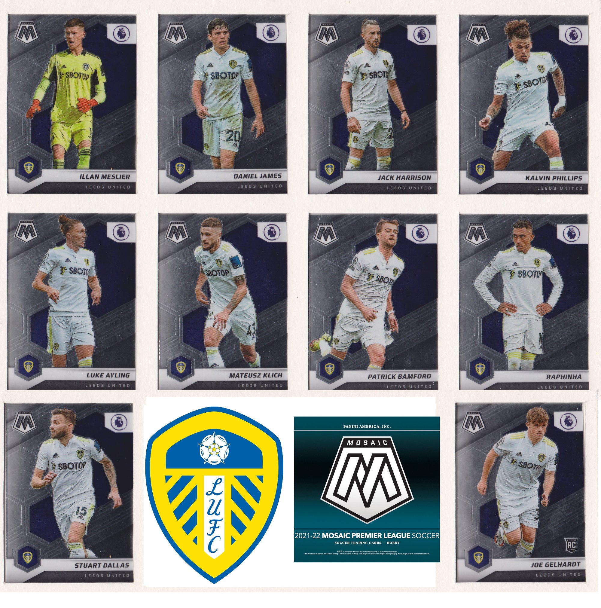 LEEDS UNITED - PANINI MOSAIC PREMIER LEAGUE 2021/22 - KOMPLETT LAGSETT