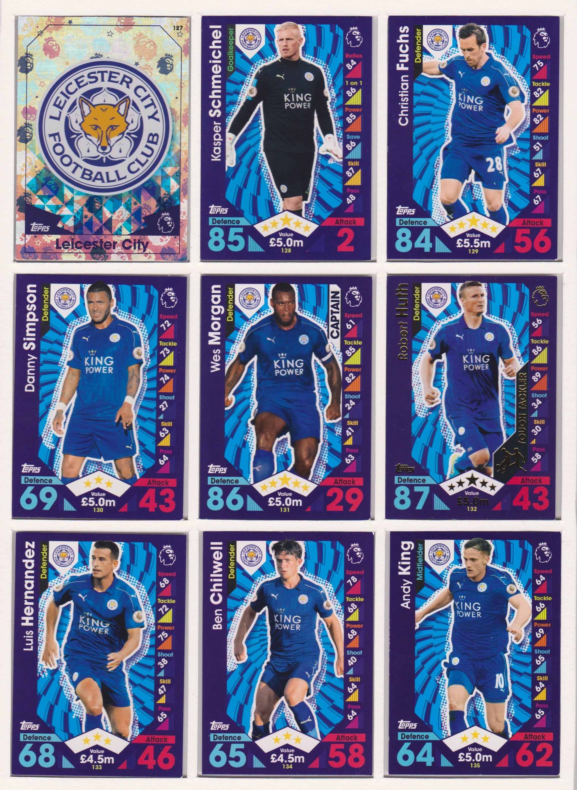 000. LEICESTER CITY - KOMPLETT SETT MED TOPPS MATCH ATTAX PREMIER LEAGUE 2016/17