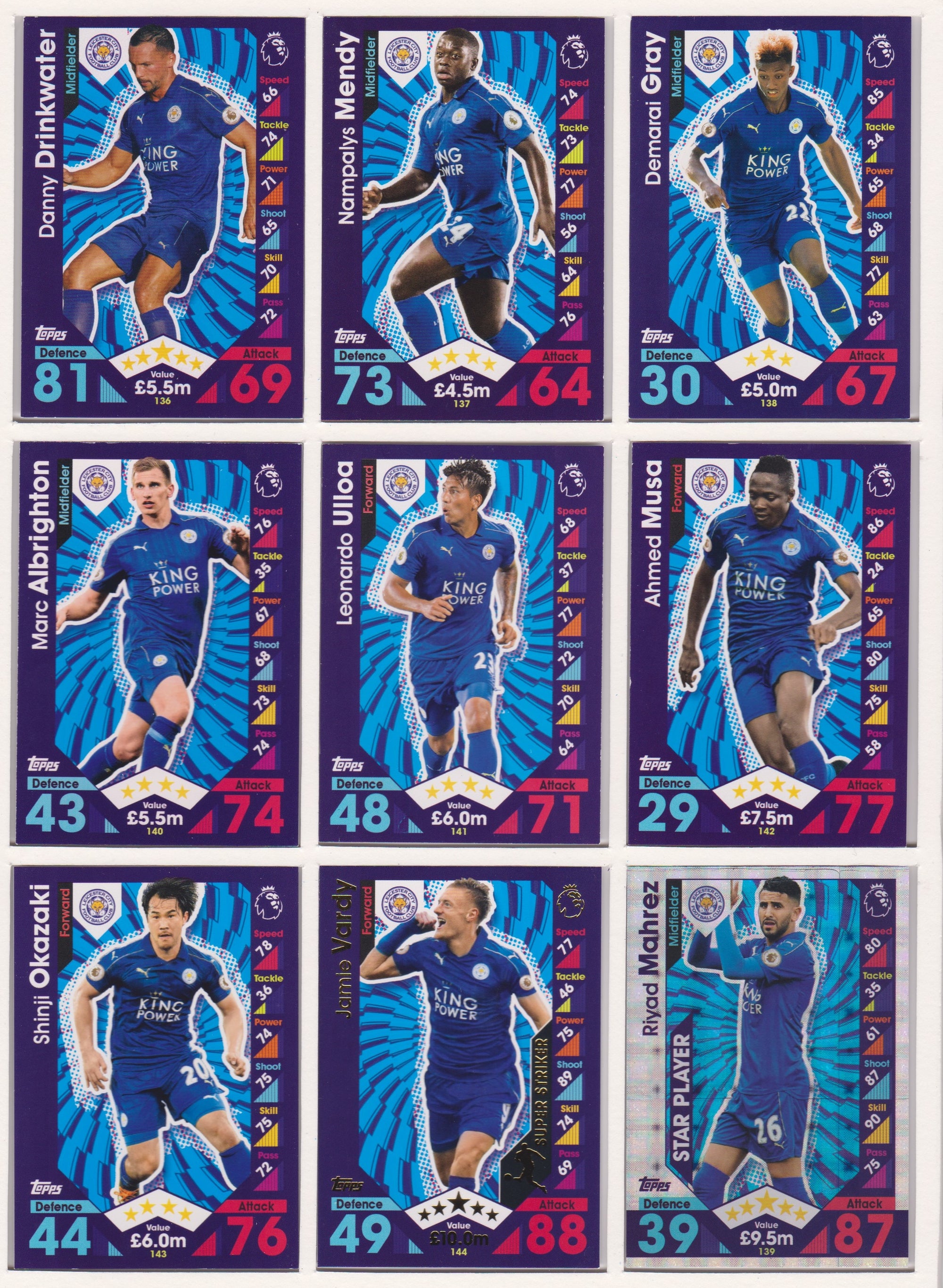 000. LEICESTER CITY - KOMPLETT SETT MED TOPPS MATCH ATTAX PREMIER LEAGUE 2016/17