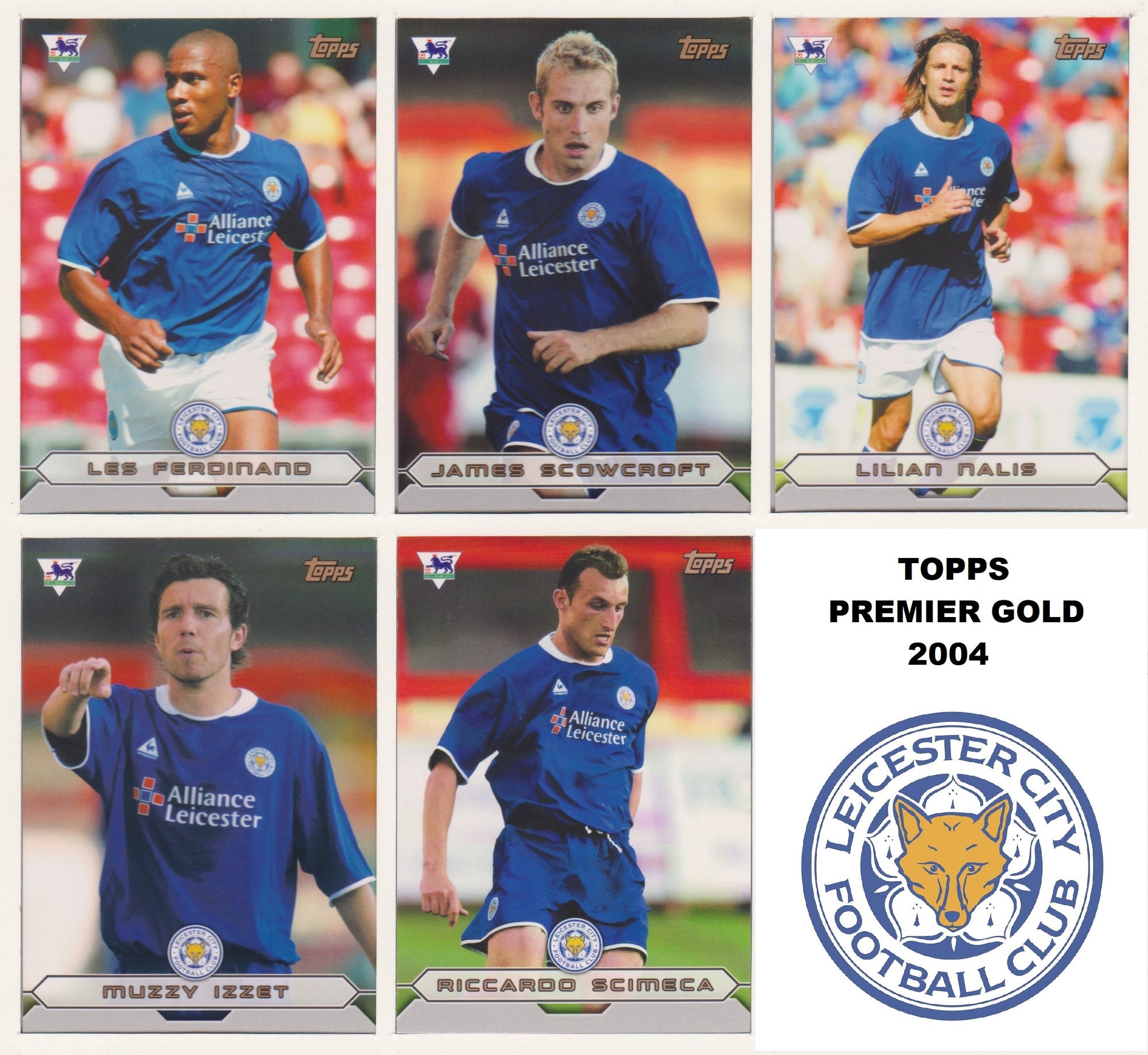 000. LEICESTER CITY - KOMPLETT SETT MED FOTBALLKORT TOPPS PREMIER GOLD 2004