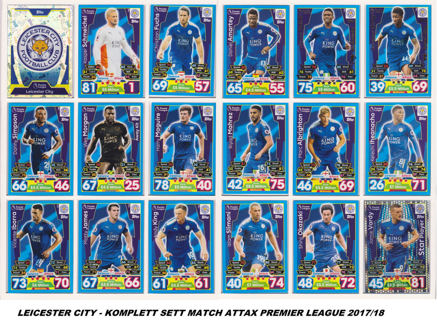 000. LEICESTER CITY - KOMPLETT SETT MED TOPPS MATCH ATTAX PREMIER LEAGUE 2017/18