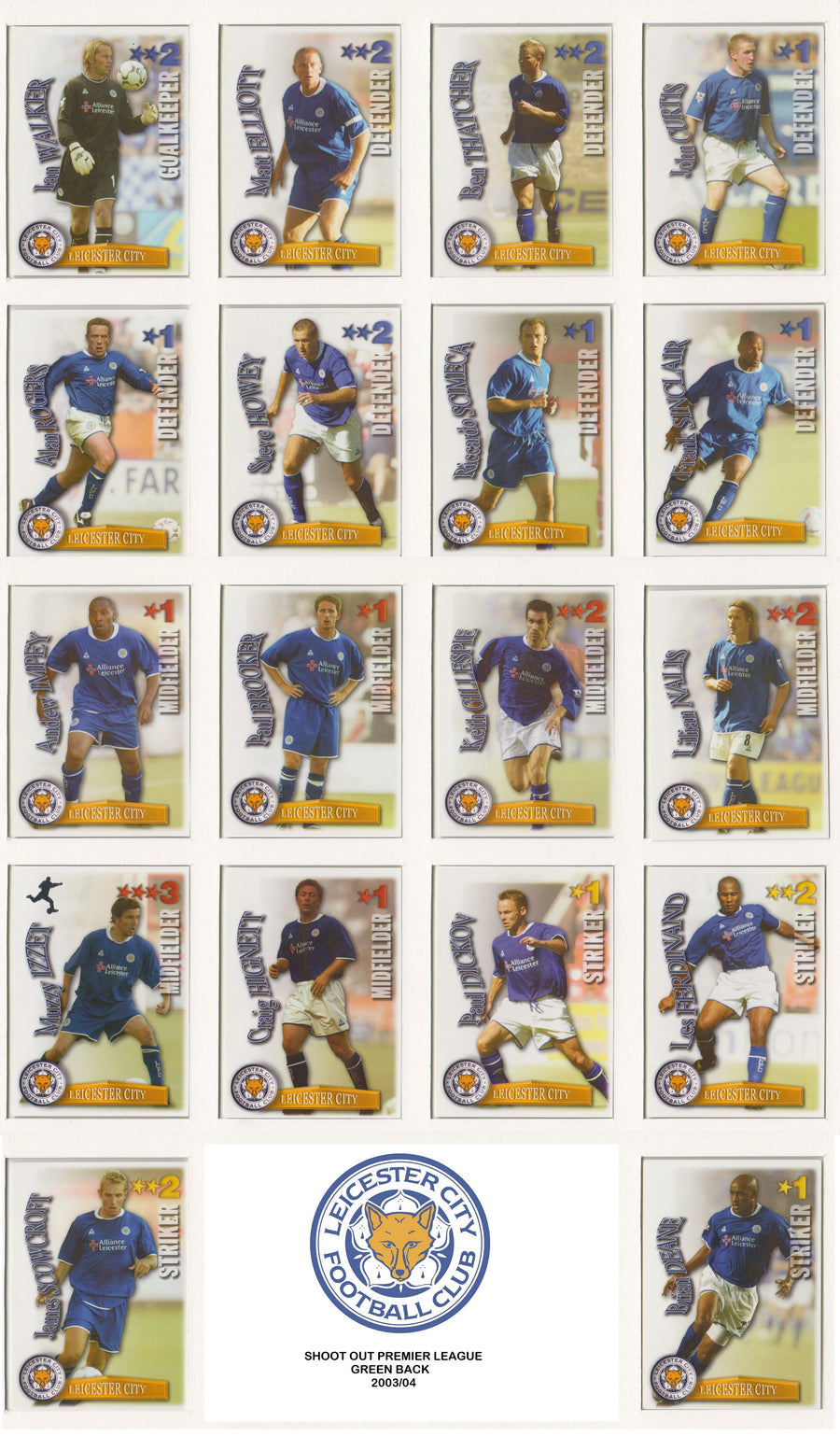 000. LEICESTER CITY - KOMPLETT SETT MED SHOOT OUT PREMIER LEAGUE 2003/04