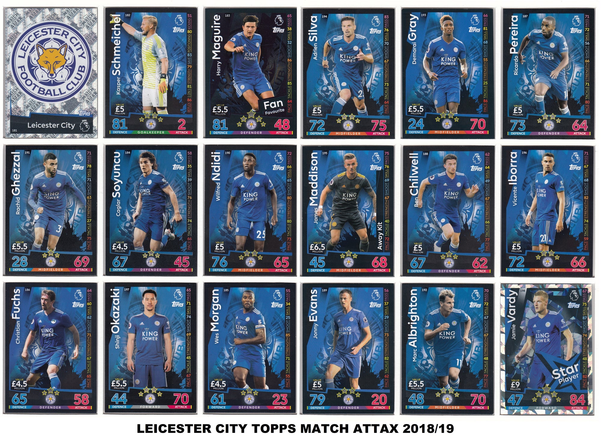000. LEICESTER CITY - KOMPLETT SETT TOPPS MATCH ATTAX PREMIER LEAGUE 2018/19