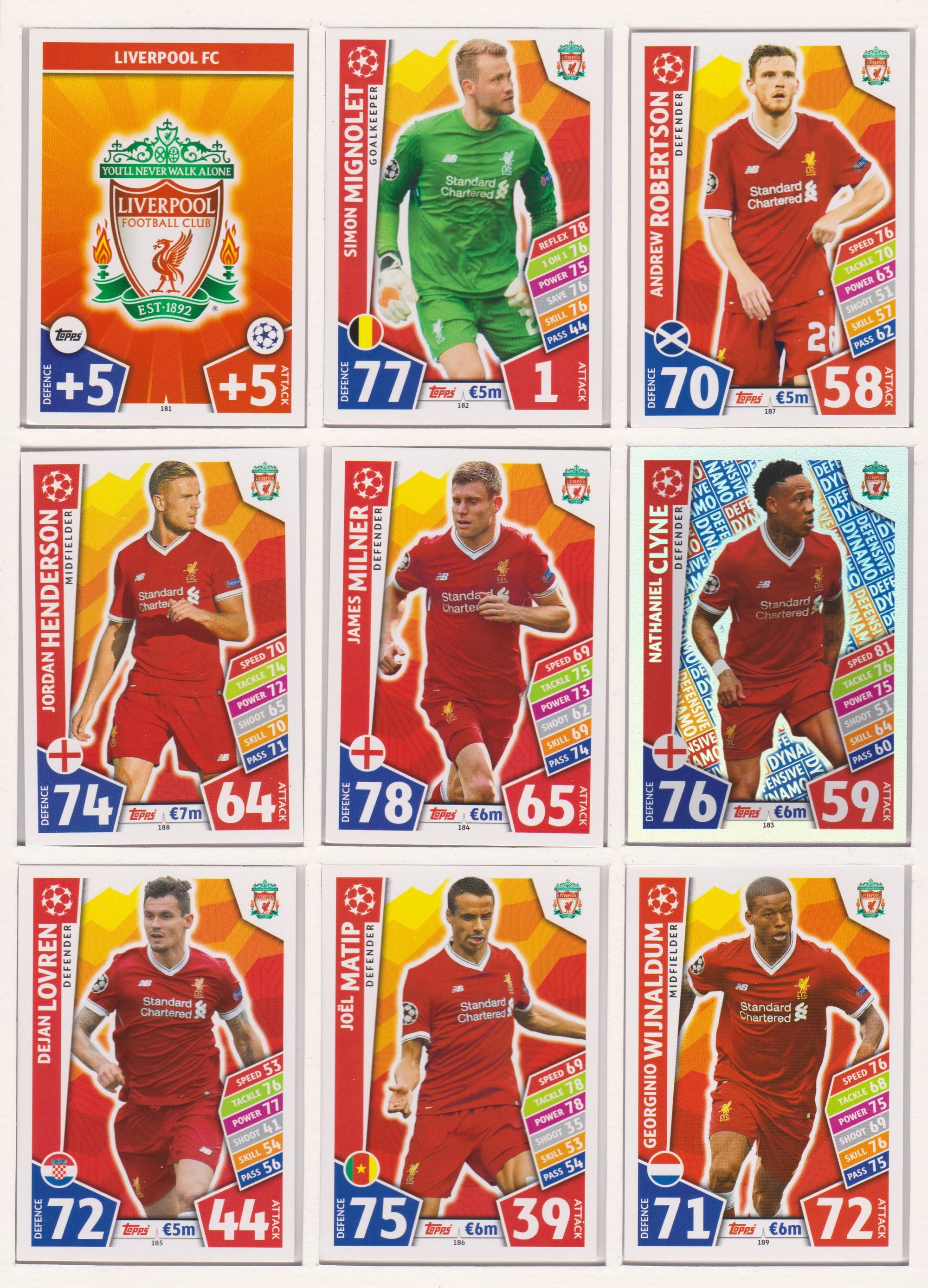 000. LIVERPOOL - KOMPLETT SETT MED TOPPS MATCH ATTAX CHAMPIONS LEAGUE 2017/18