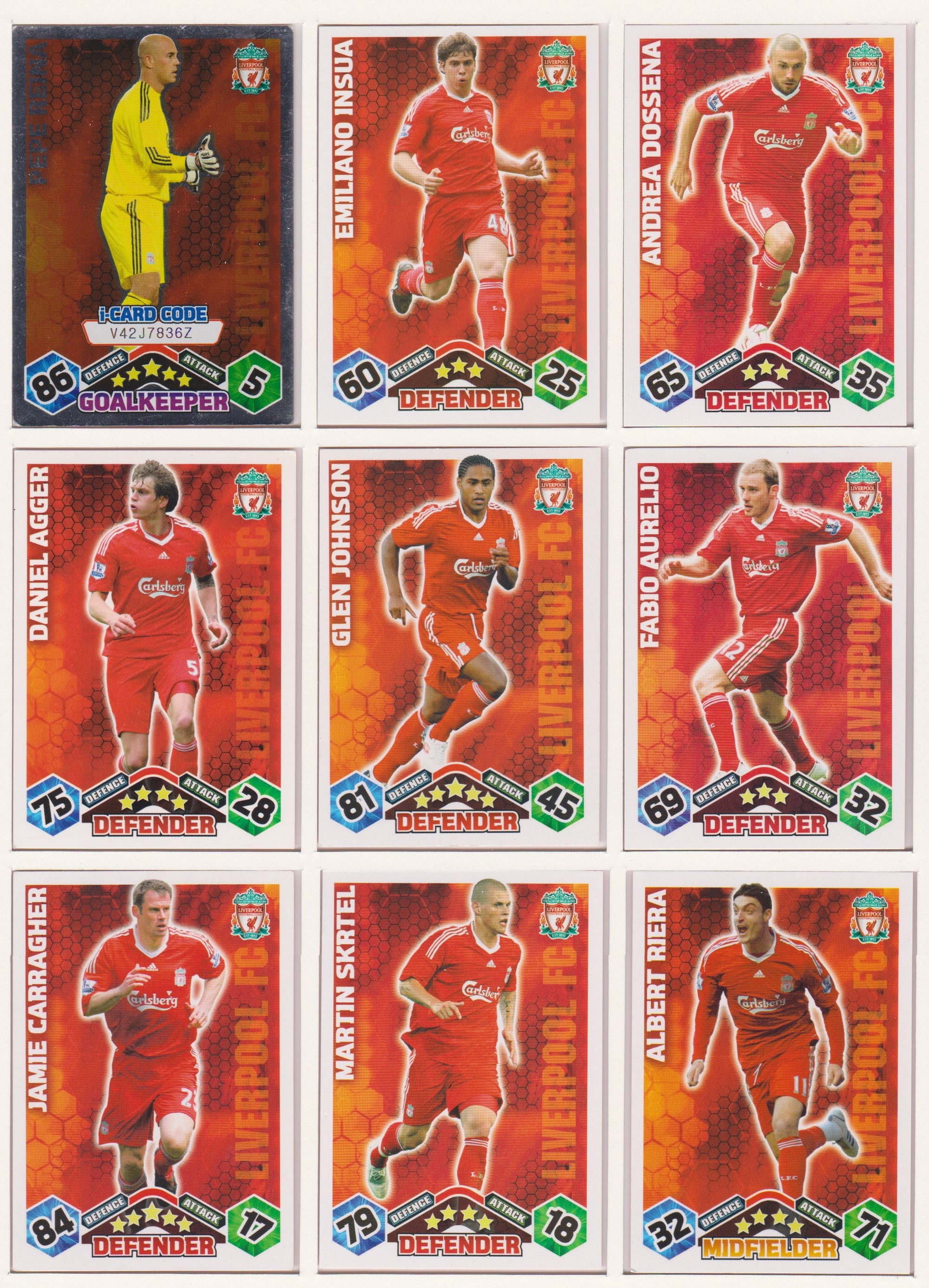000. LIVERPOOL - KOMPLETT SETT MED TOPPS MATCH ATTAX PREMIER LEAGUE 2009/10