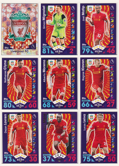 000. LIVERPOOL - KOMPLETT SETT MED TOPPS MATCH ATTAX PREMIER LEAGUE 2016/17