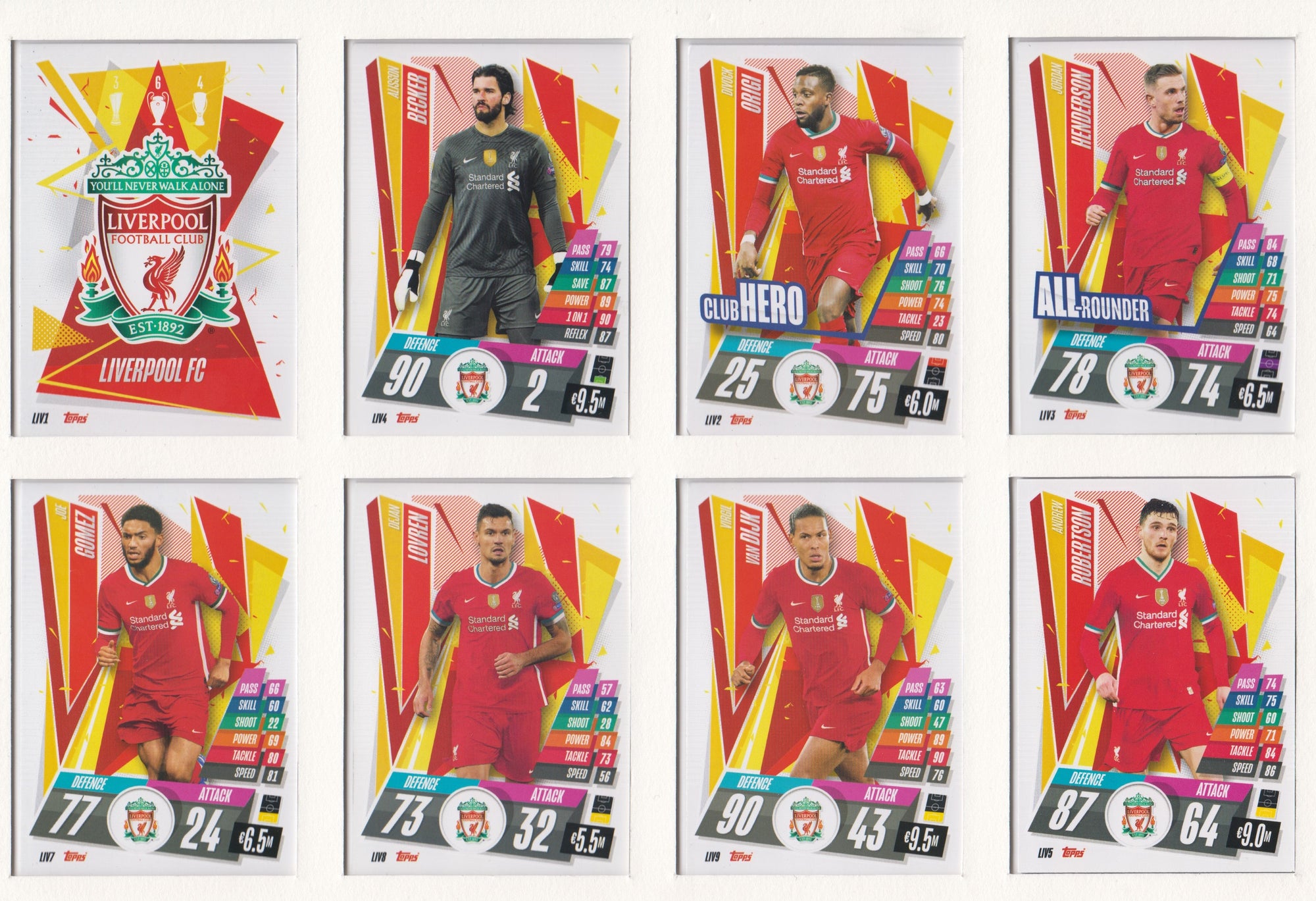 LIVERPOOL KOMPLETT SETT MED TOPPS CHAMPIONS LEAGUE 2020/21
