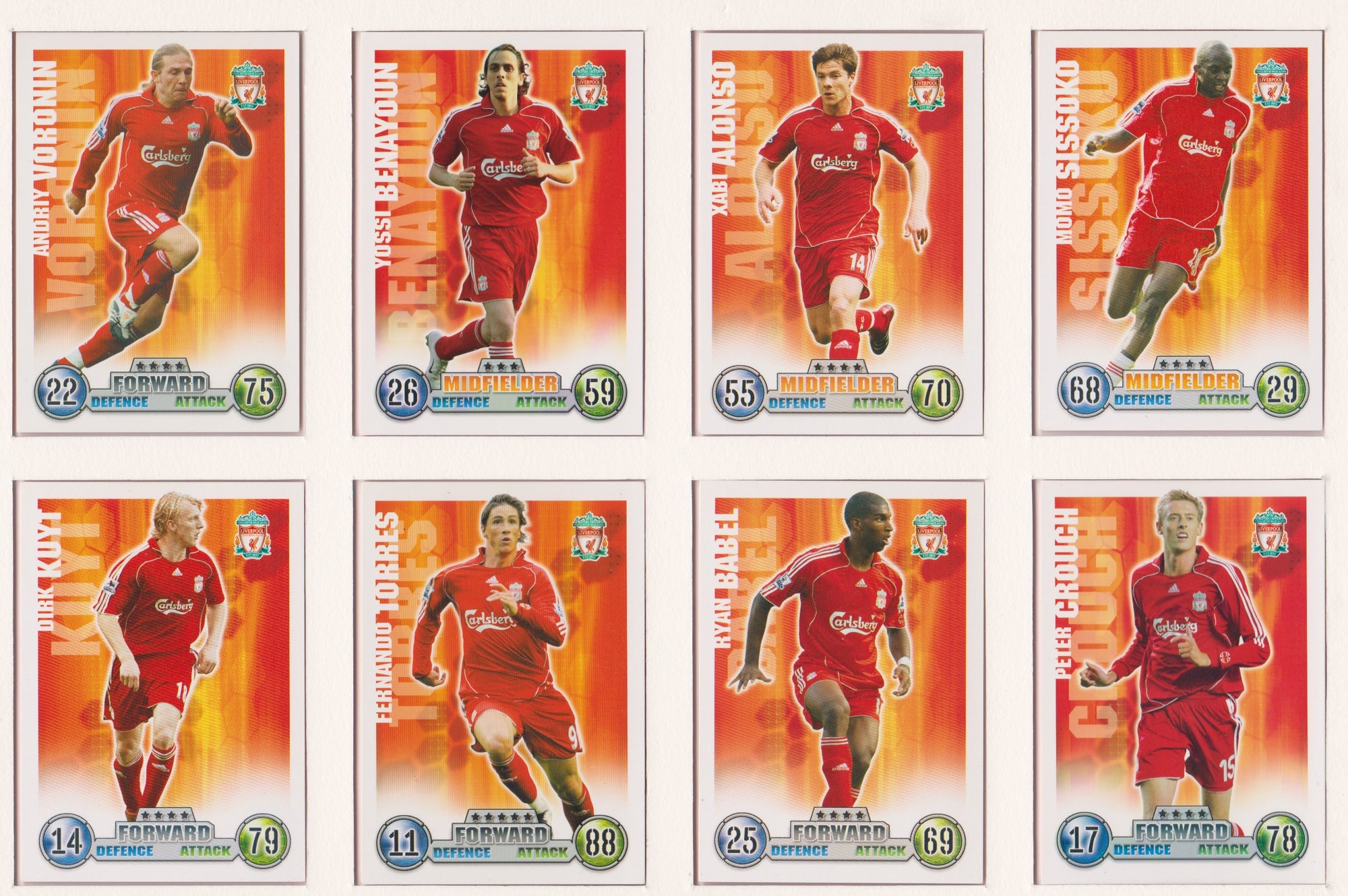 000. LIVERPOOL - KOMPLETT SETT MED FOTBALLKORT FRA MATCH ATTAX 2007/08