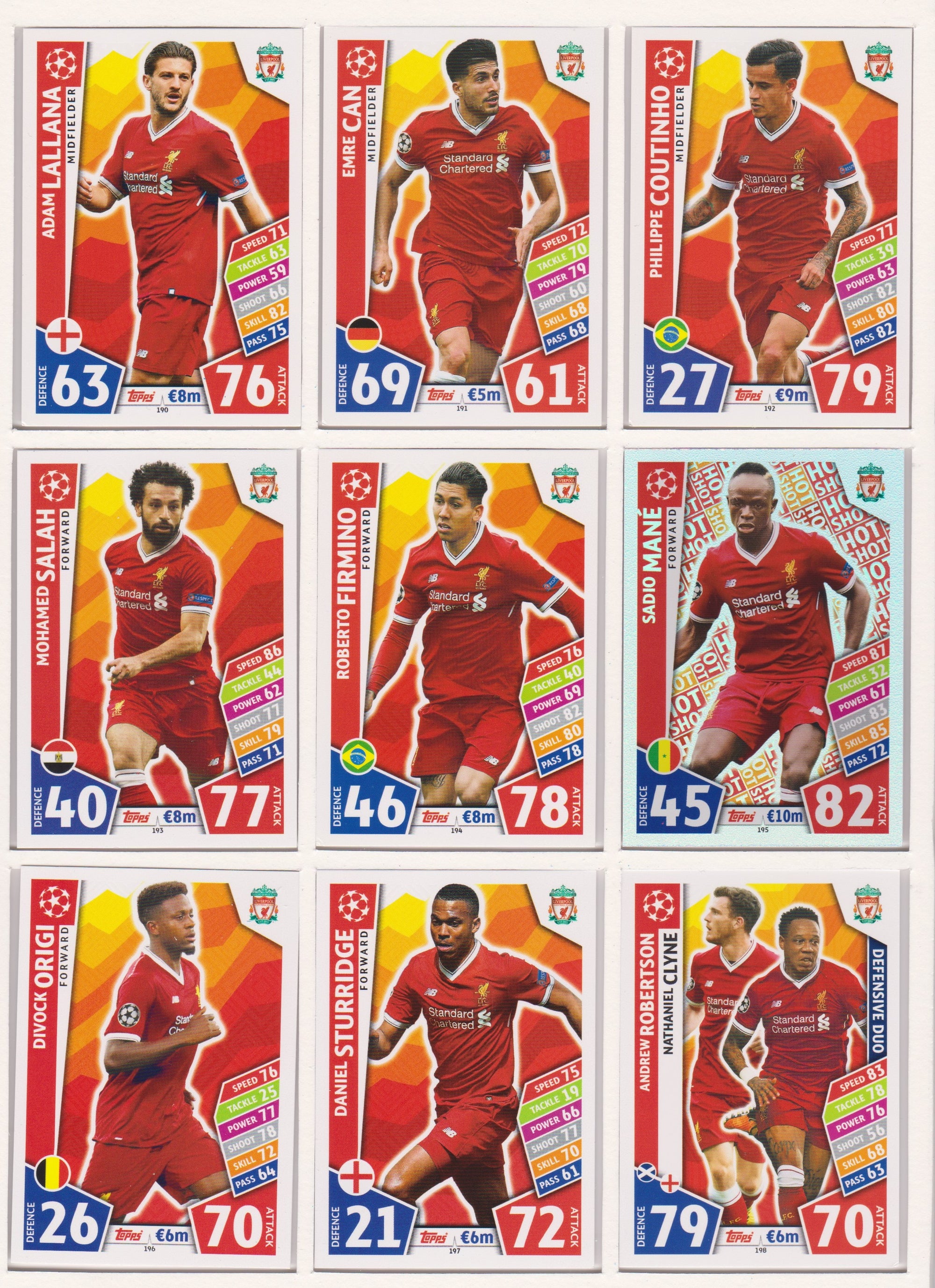 000. LIVERPOOL - KOMPLETT SETT MED TOPPS MATCH ATTAX CHAMPIONS LEAGUE 2017/18