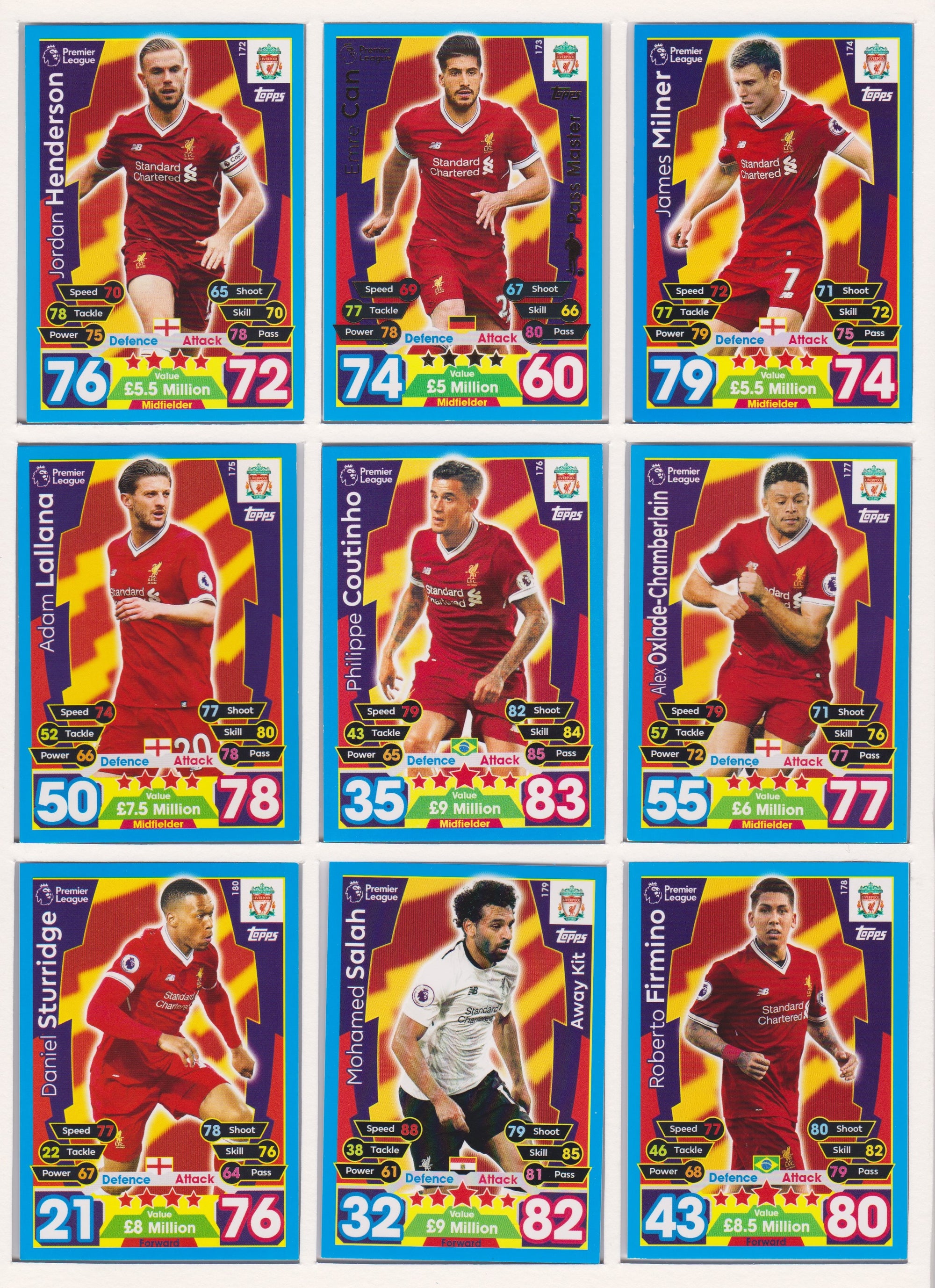 000. LIVERPOOL - KOMPLETT SETT MED TOPPS MATCH ATTAX PREMIER LEAGUE 2017/18