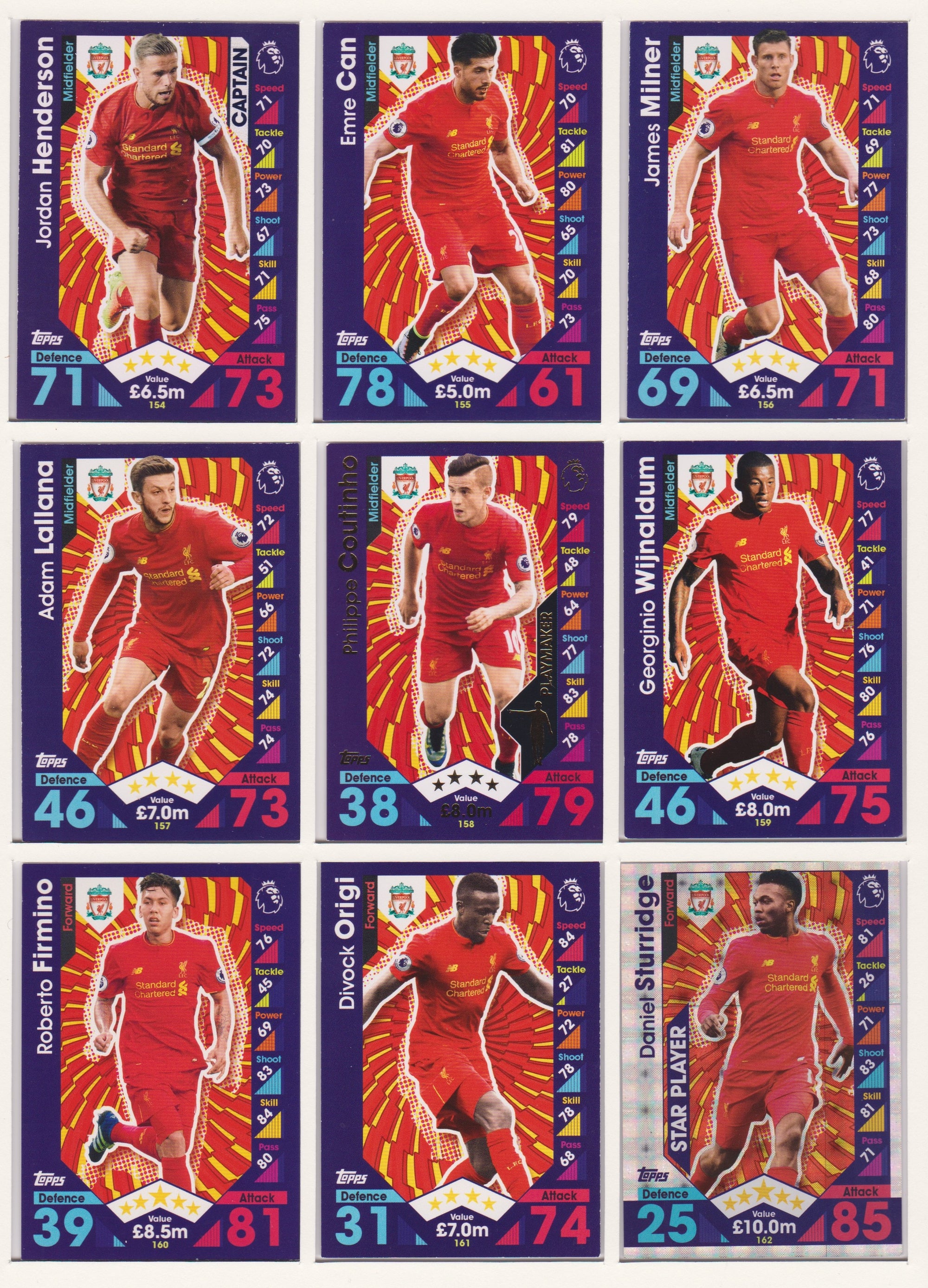 000. LIVERPOOL - KOMPLETT SETT MED TOPPS MATCH ATTAX PREMIER LEAGUE 2016/17