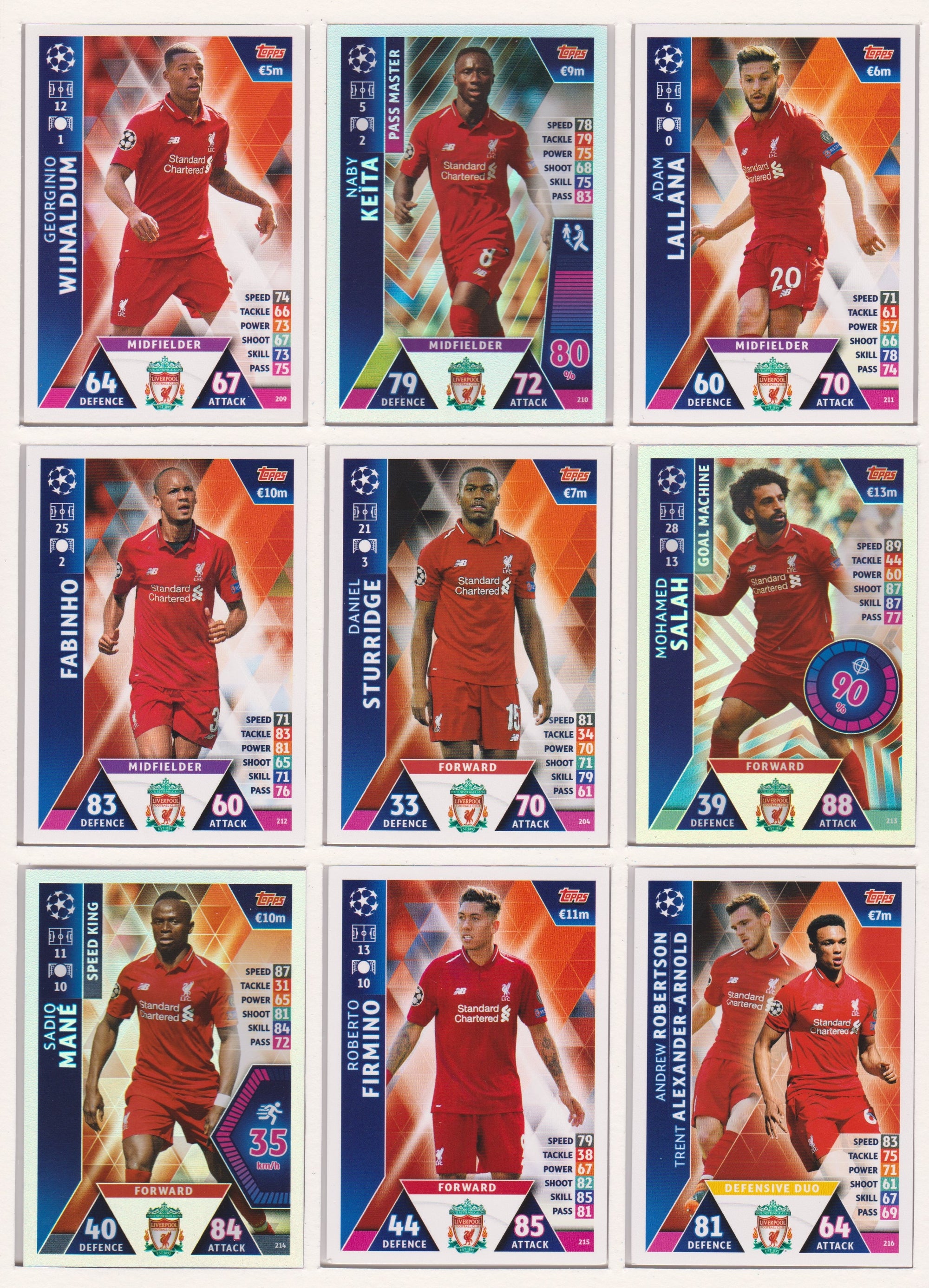000. LIVERPOOL - KOMPLETT SETT MED TOPPS MATCH ATTAX CHAMPIONS LEAGUE 2018/19 - CHAMPIONS LEAGUE WINNERS