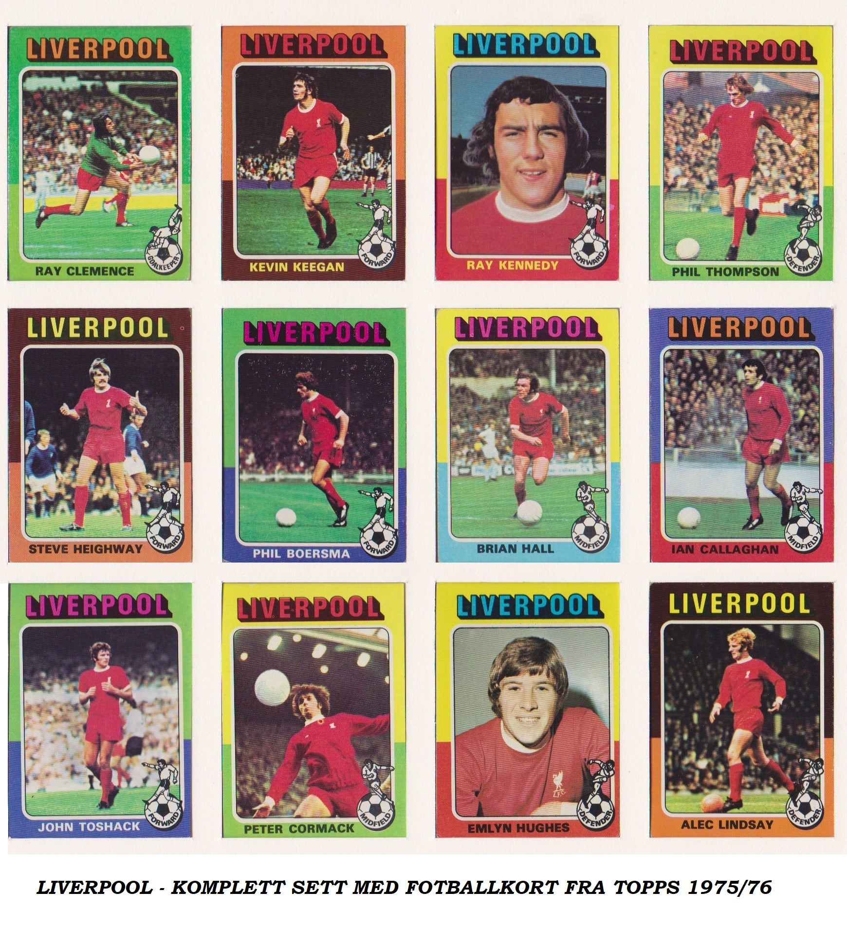 LIVERPOOL - KOMPLETT SETT MED FOTBALLKORT FRA TOPPS 1975/76