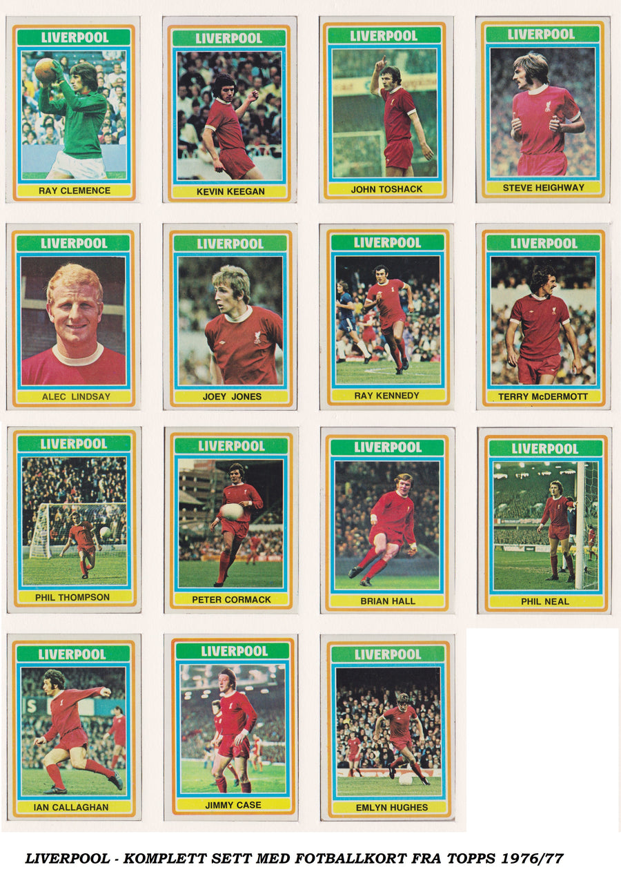 000. LIVERPOOL - KOMPLETT SETT MED FOTBALLKORT FRA TOPPS 1976/77