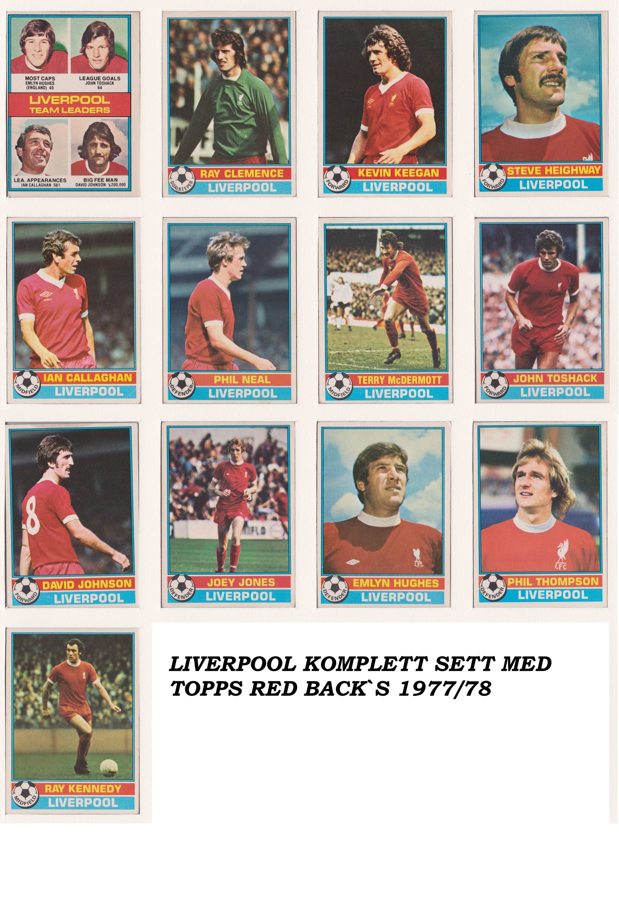 000. LIVERPOOL - KOMPLETT SETT MED FOTBALLKORT FRA TOPPS 1977/78