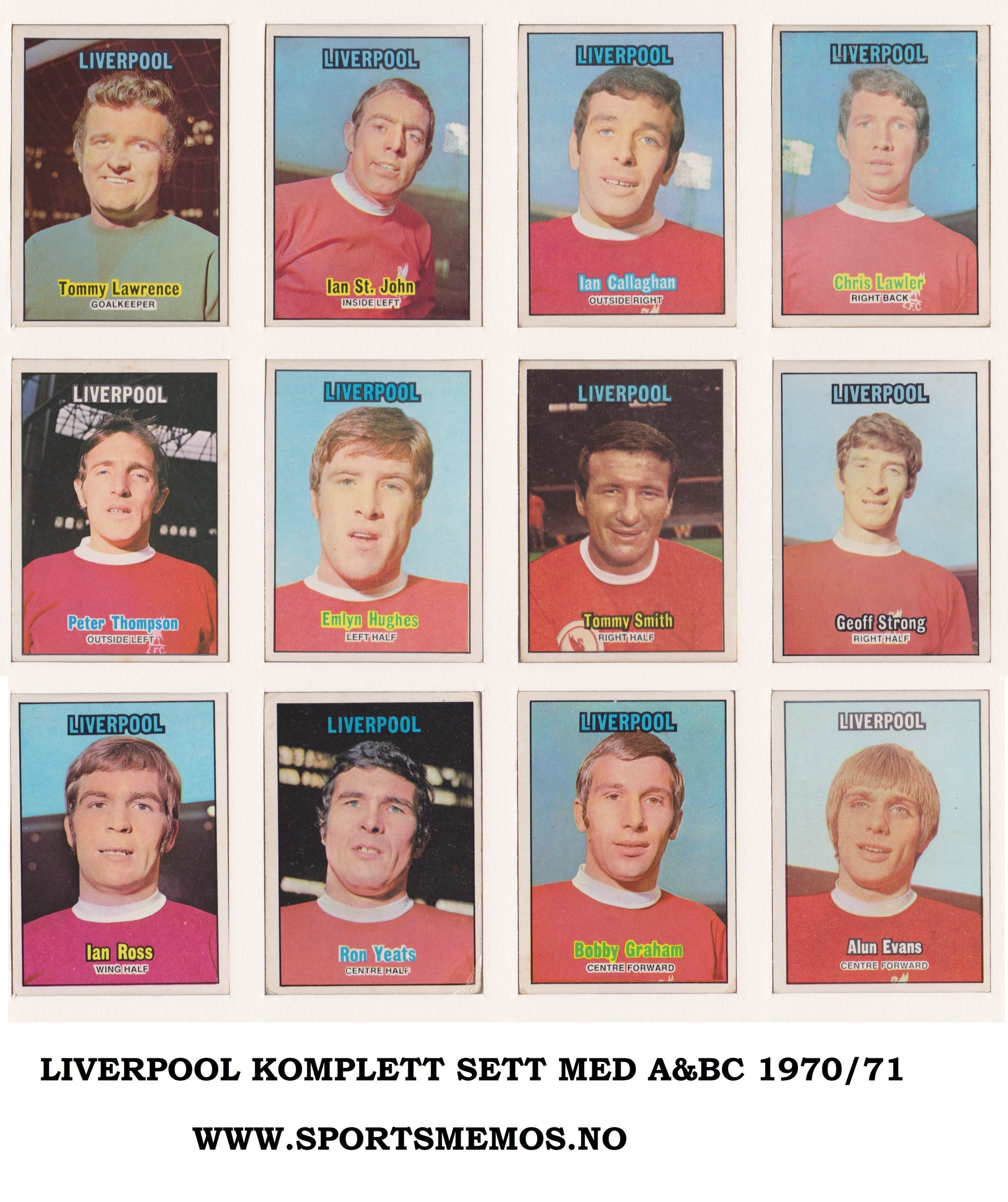 000. LIVERPOOL  - KOMPLETT SETT FRA A&BC 1970/71 ORANGE BACKS
