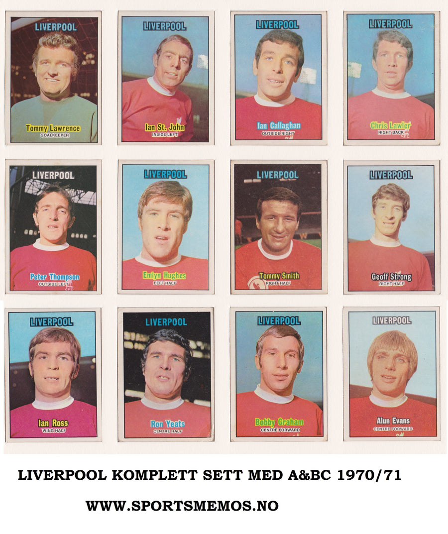 000. LIVERPOOL  - KOMPLETT SETT FRA A&BC 1970/71 ORANGE BACKS