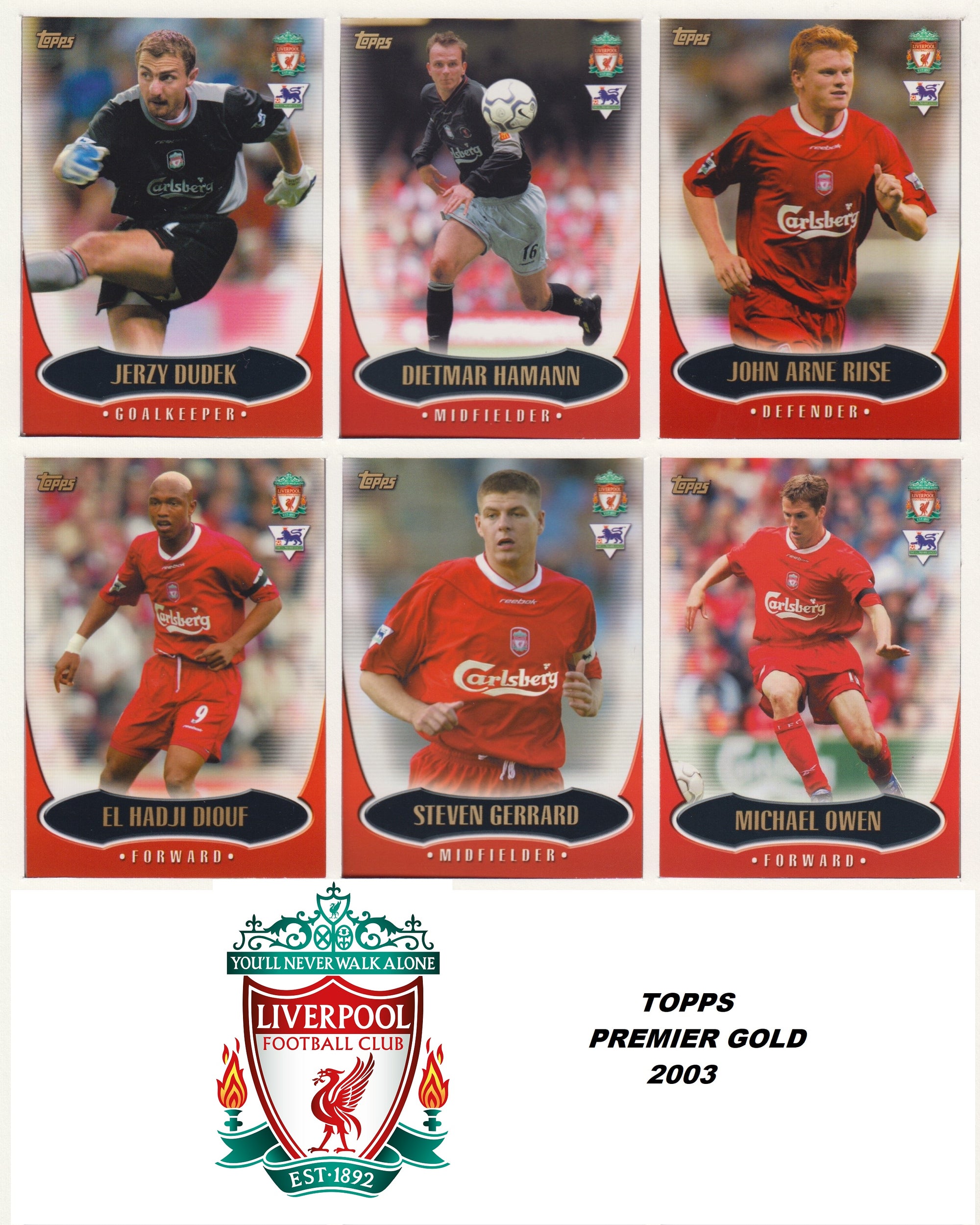 000. LIVERPOOL - KOMPLETT SETT MED FOTBALLKORT TOPPS PREMIER GOLD 2003