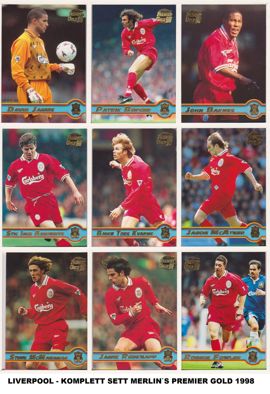 000. LIVERPOOL -  KOMPLETT SETT MED MERLIN`S PREMIER GOLD 1998