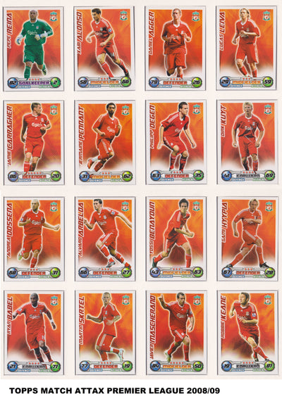 000. LIVERPOOL - KOMPLETT SETT MED MATCH ATTAX 2008/09