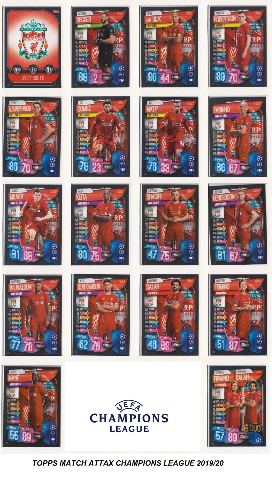 LIVERPOOL - KOMPLETT SETT MED TOPPS MATCH ATTAX CHAMPIONS LEAGUE 2019/20