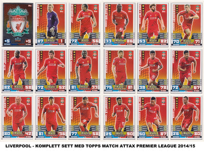 000. LIVERPOOL - KOMPLETT SETT MED MATCH ATTAX PREMIER LEAGUE 2014/15
