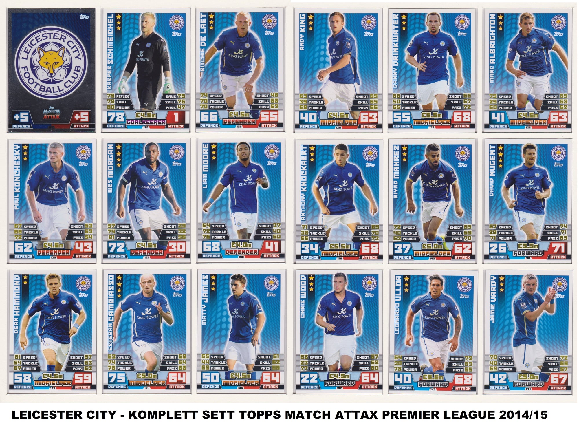 000. LEICESTER CITY - KOMPLETT SETT MED TOPPS MATCH ATTAX PREMIER LEAGUE 2014/15