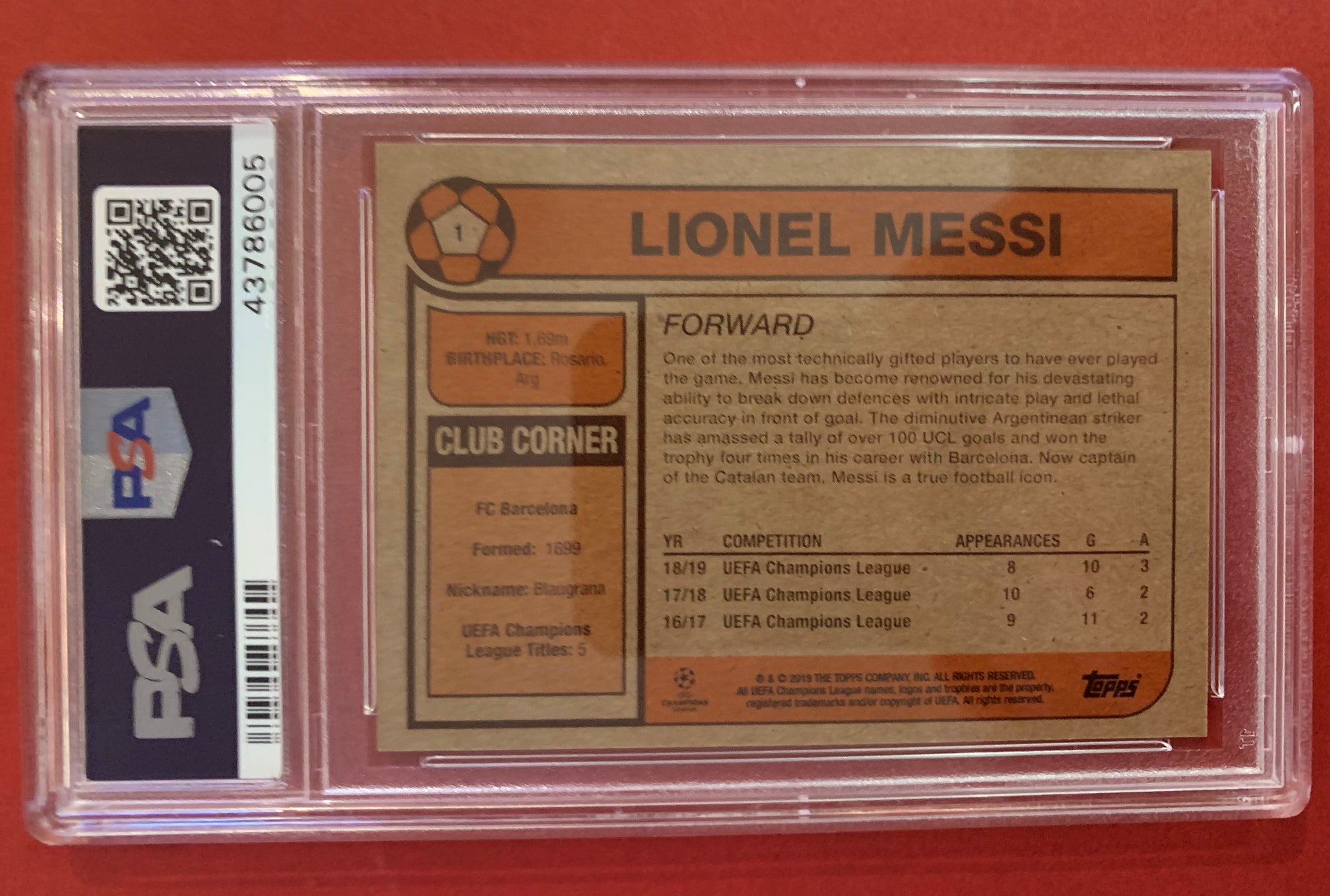 LIONEL MESSI - FC BARCELONA - PSA GRADERT - MINT 9 - TOPPS LIVING 2019