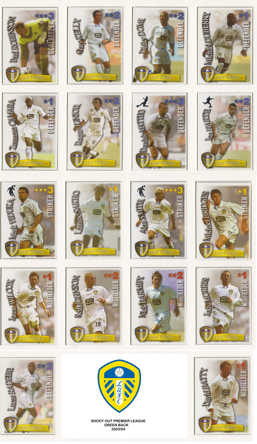 000. LEEDS UNITED - KOMPLETT SETT MED SHOOT OUT PREMIER LEAGUE 2003/04