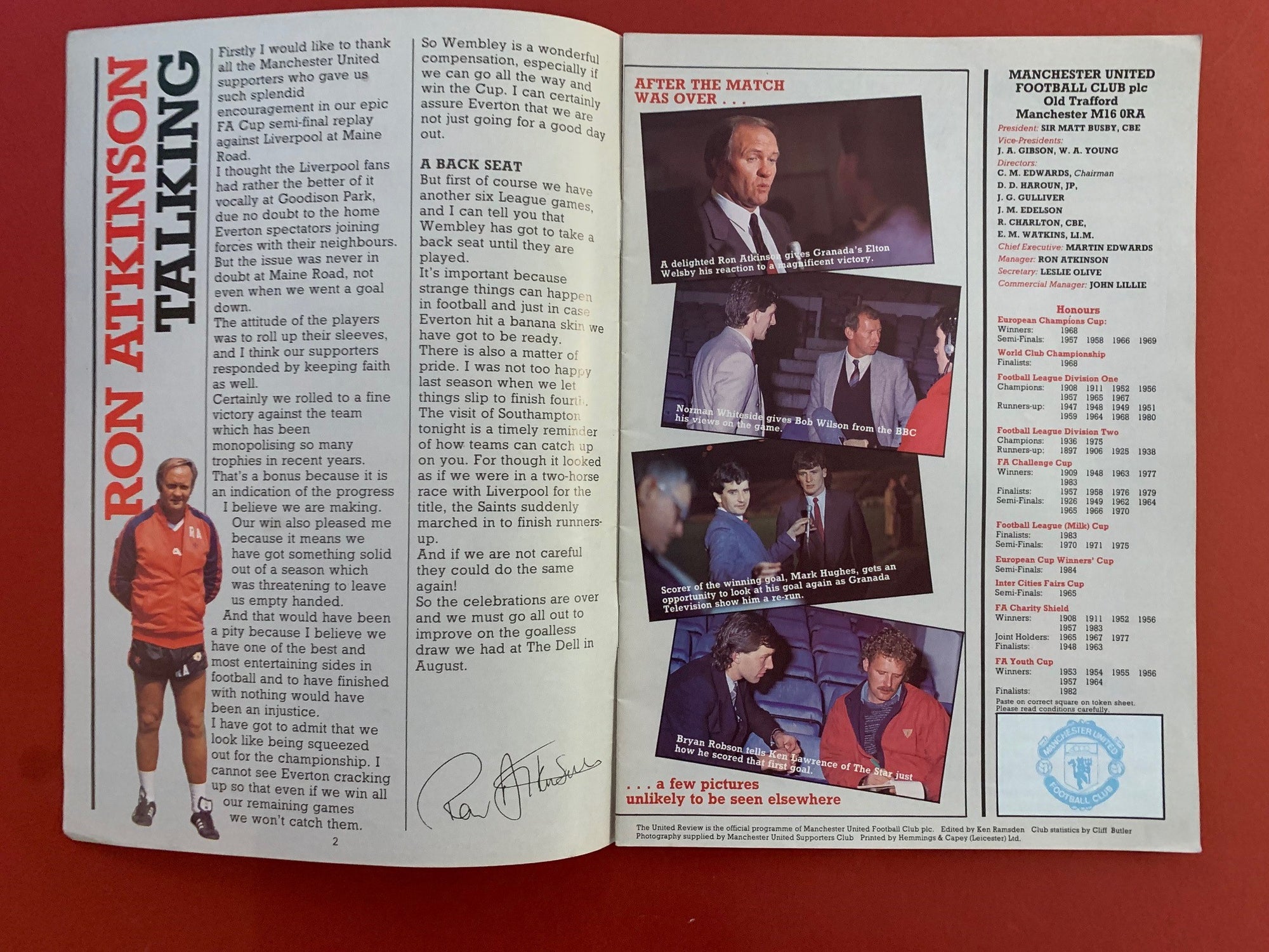 1985-24.4 - MANCHESTER UNITED VS SOUTHAMPTON