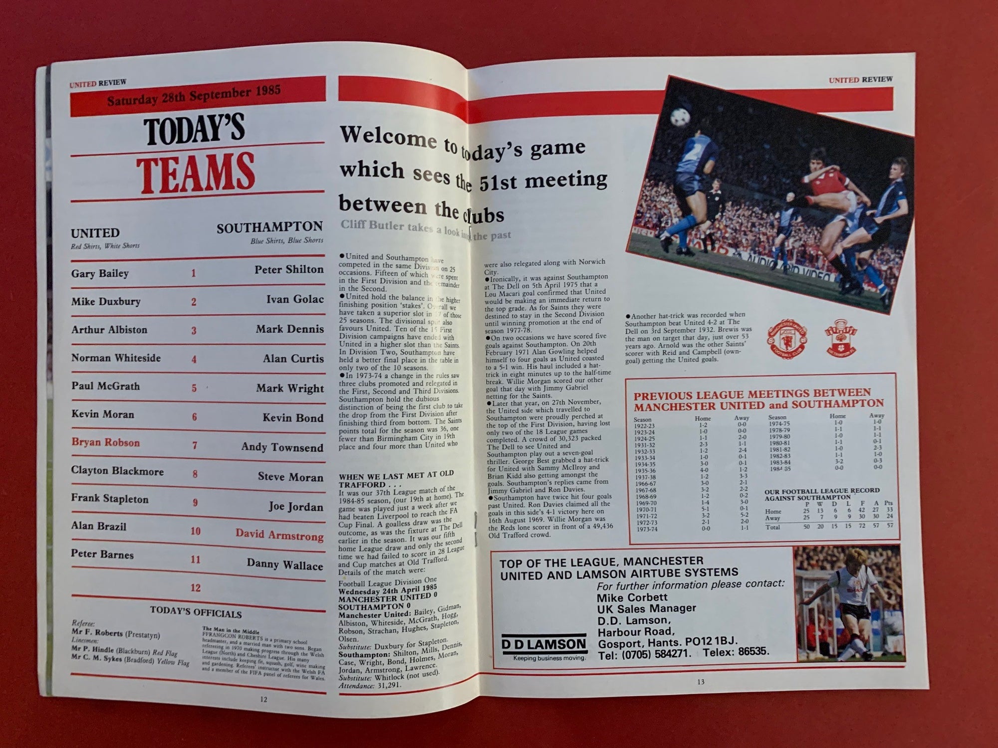 1985-28.9-MANCHESTER UNITED VS SOUTHAMPTON