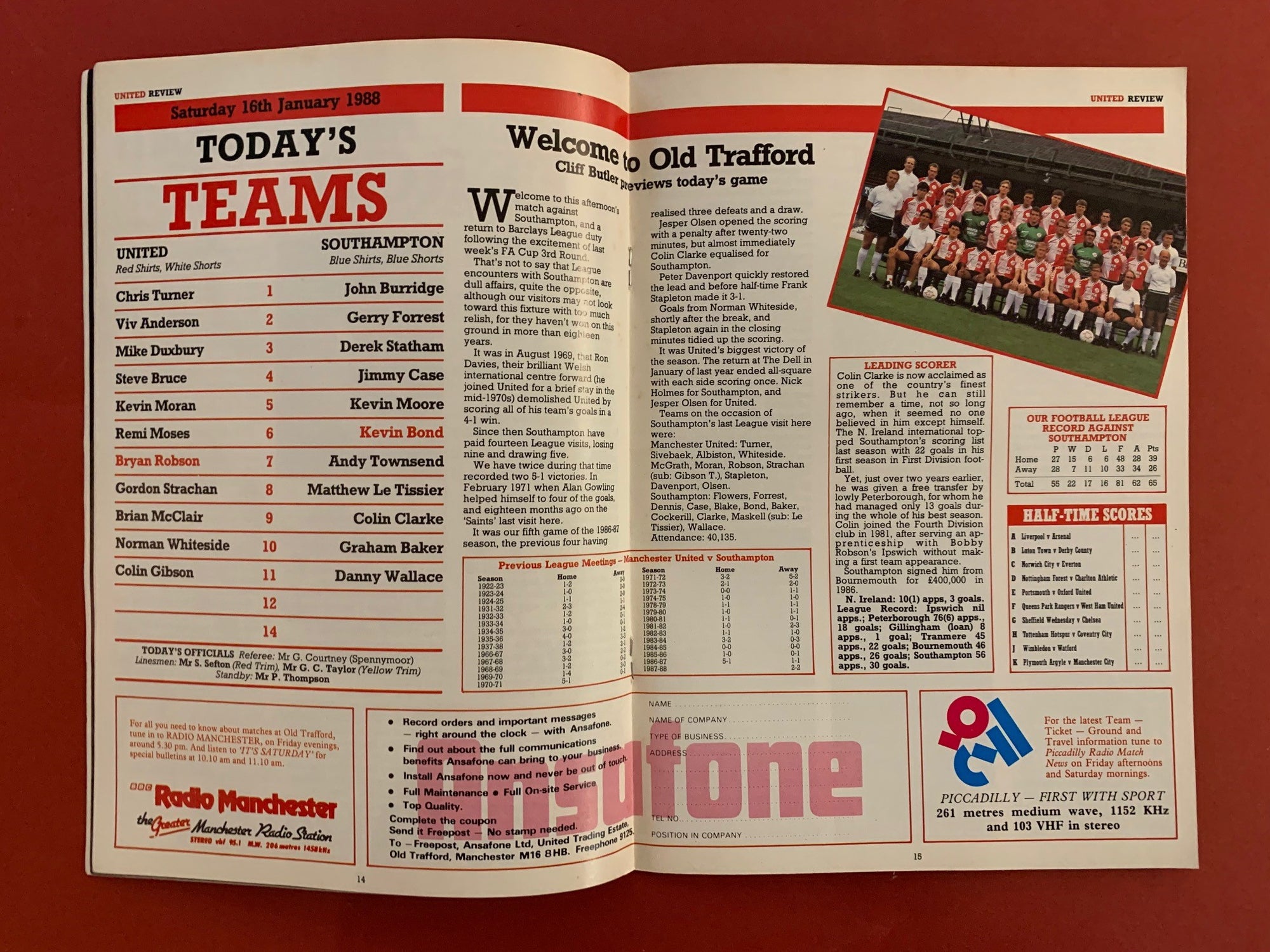 1988-16.1- MANCHESTER UNITED VS SOUTHAMPTON