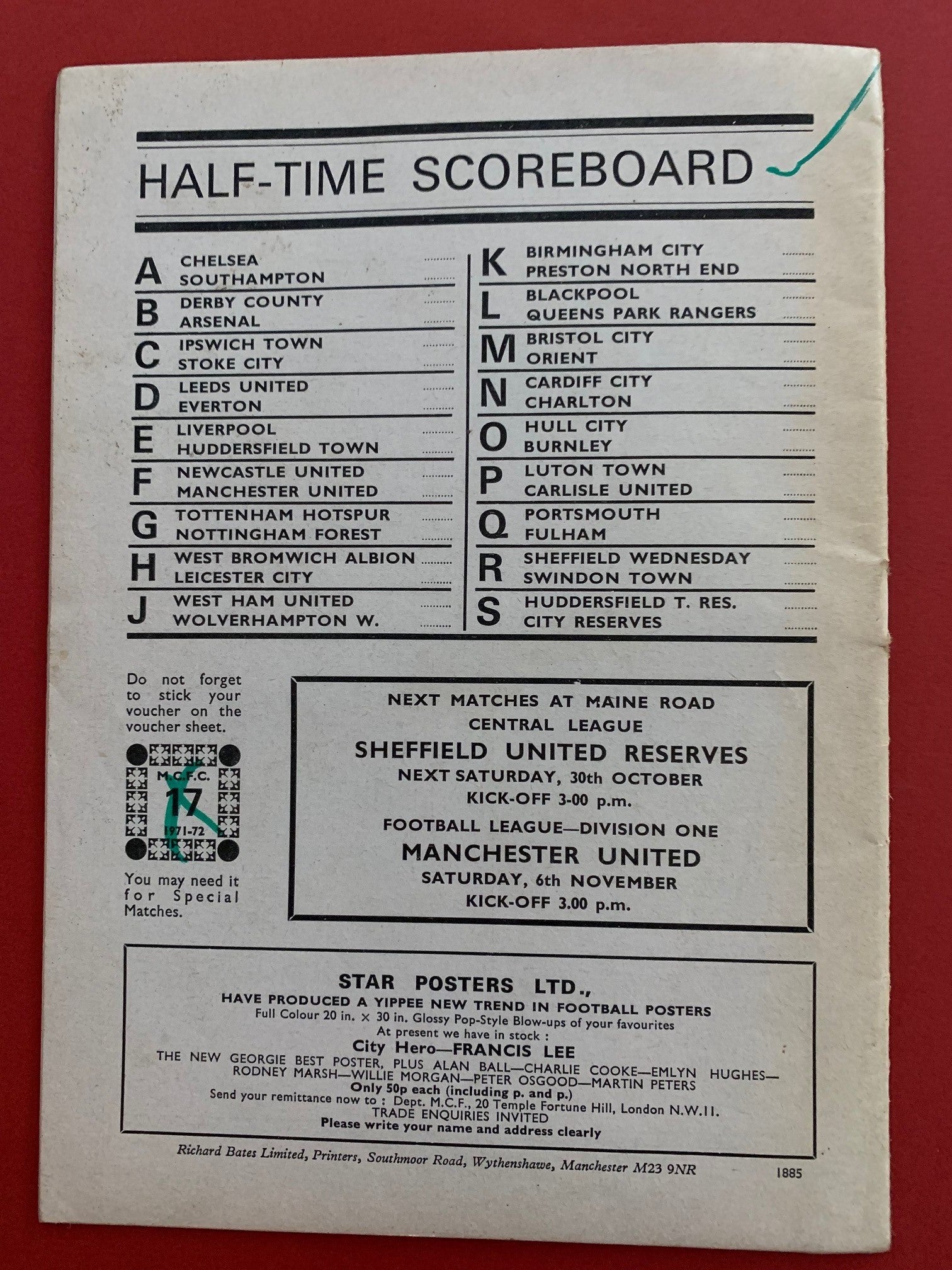 1971-23.10 - MANCHESTER CITY VS SHEFFIELD UNITED