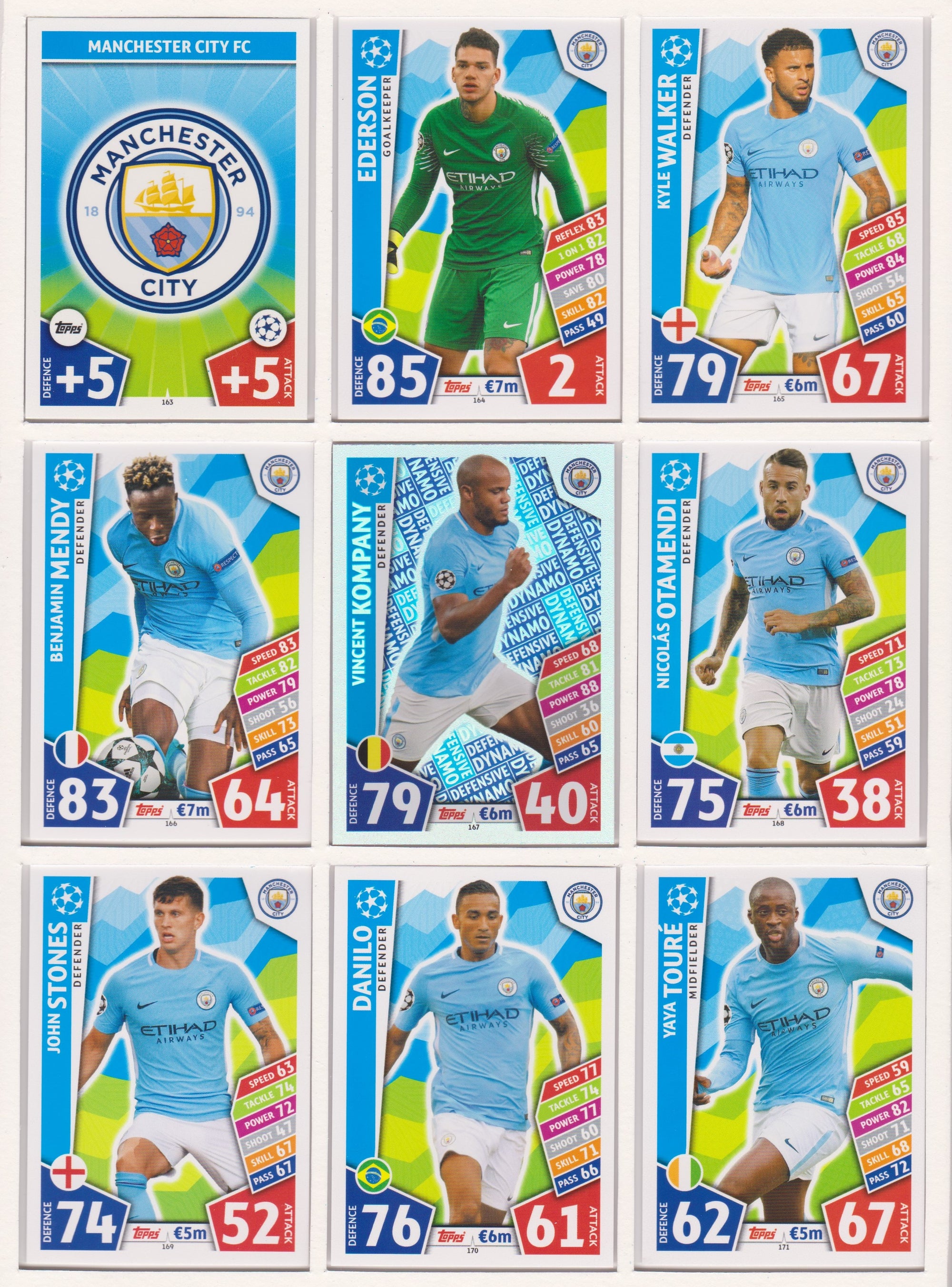 000. MANCHESTER CITY  - KOMPLETT SETT MED TOPPS MATCH ATTAX CHAMPIONS LEAGUE 2017/18