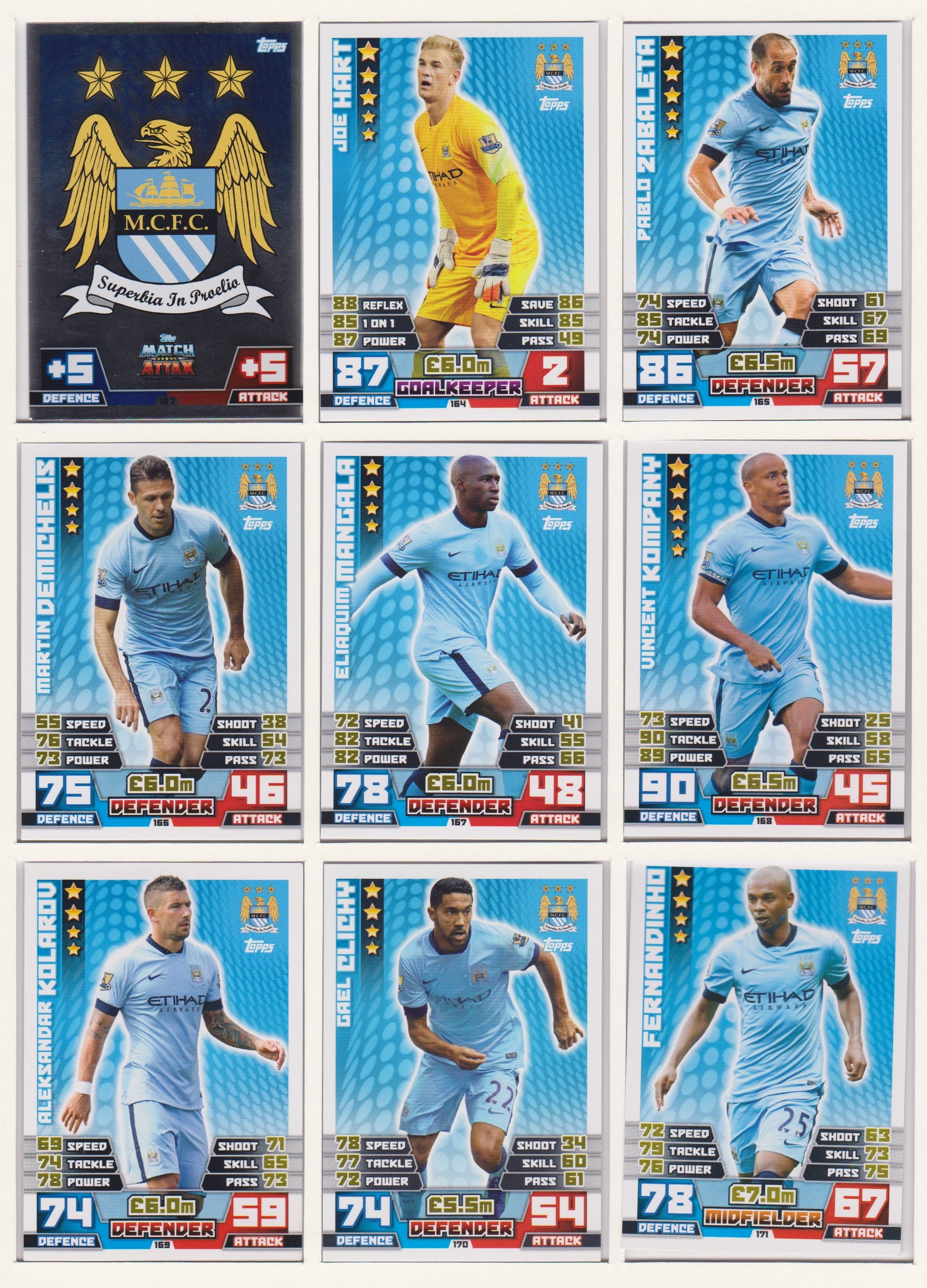 000. MANCHESTER CITY - KOMPLETT SETT MED TOPPS MATCH ATTAX PREMIER LEAGUE 2014/15