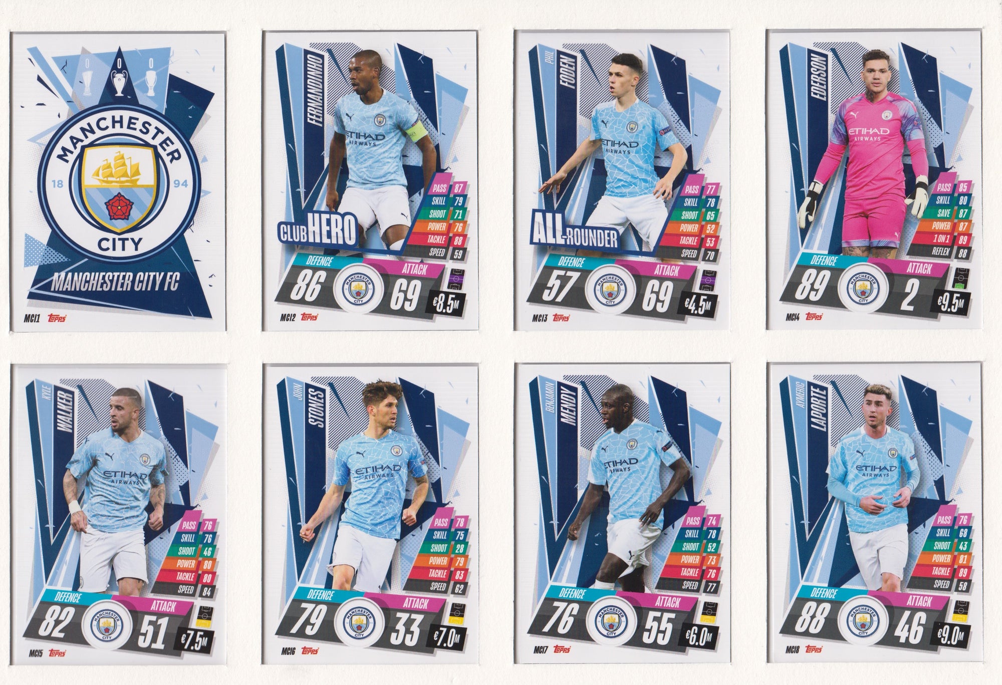 MANCHESTER CITY KOMPLETT SETT MED TOPPS CHAMPIONS LEAGUE 2020/21