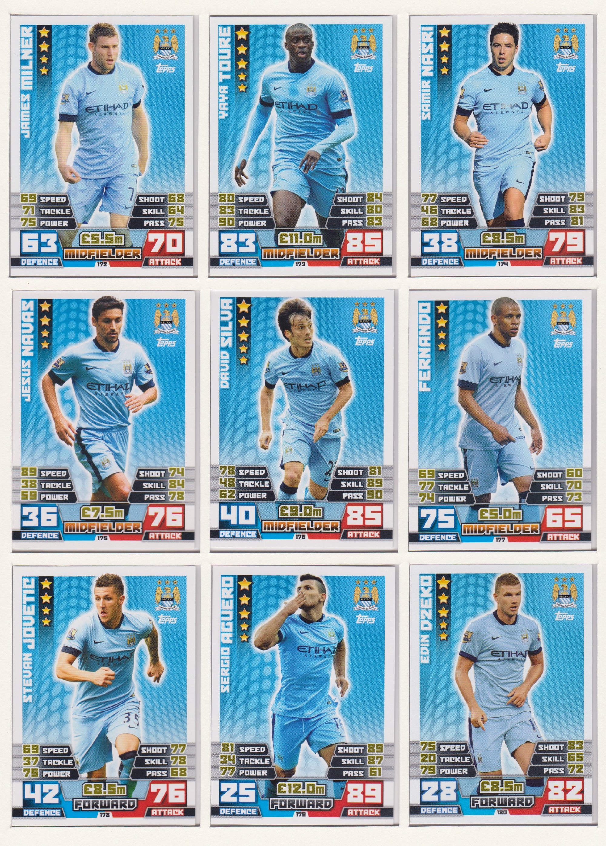 000. MANCHESTER CITY - KOMPLETT SETT MED TOPPS MATCH ATTAX PREMIER LEAGUE 2014/15