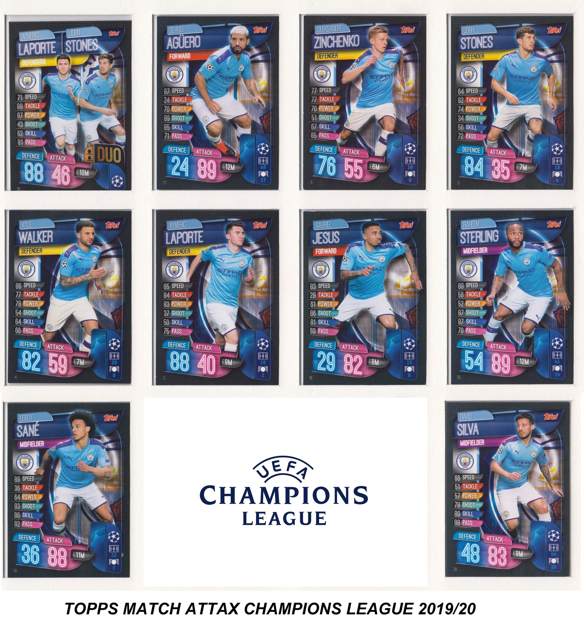 MANCHESTER CITY - KOMPLETT SETT MED TOPPS MATCH ATTAX CHAMPIONS LEAGUE 2019/20