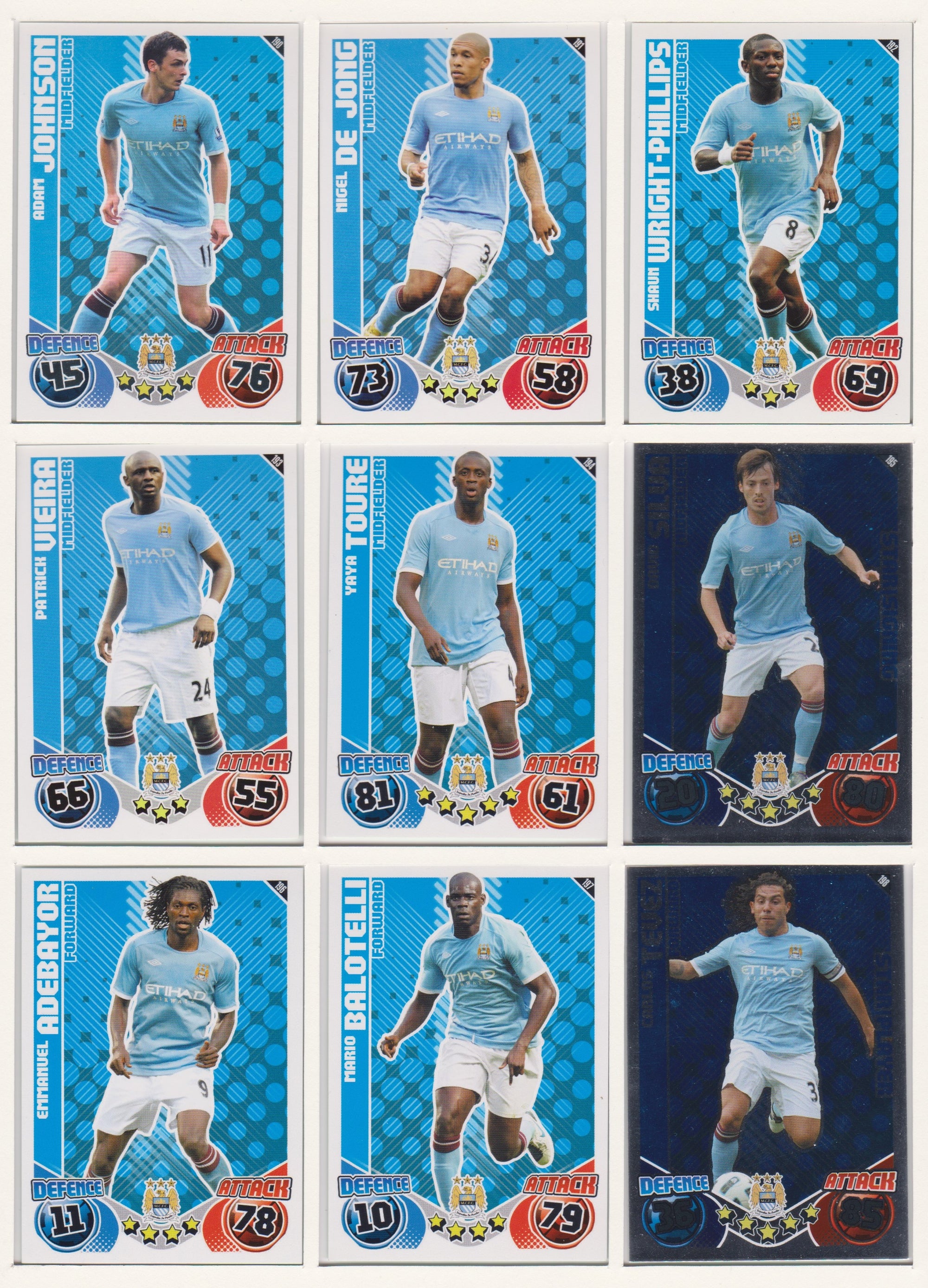 000. MANCHESTER CITY  - KOMPLETT SETT MED TOPPS MATCH ATTAX PREMIER LEAGUE 2010/11