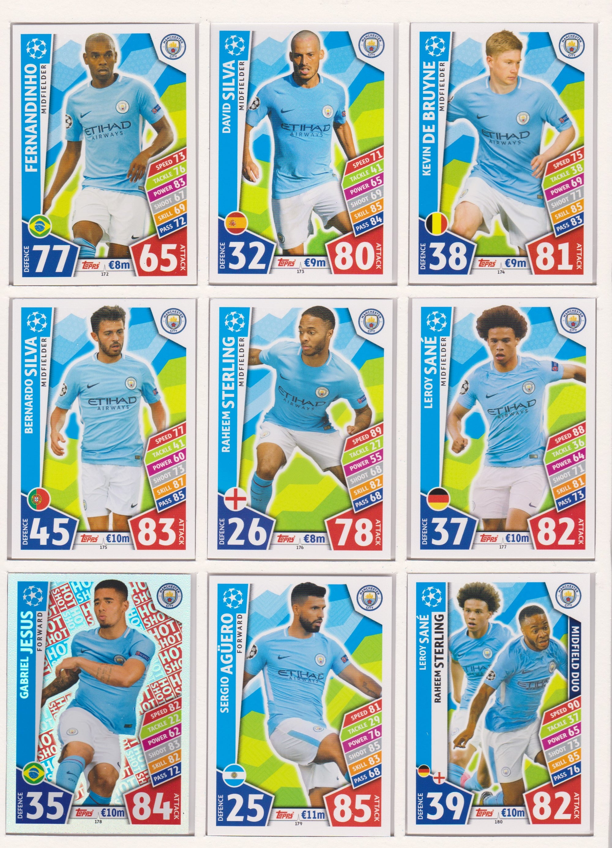 000. MANCHESTER CITY  - KOMPLETT SETT MED TOPPS MATCH ATTAX CHAMPIONS LEAGUE 2017/18